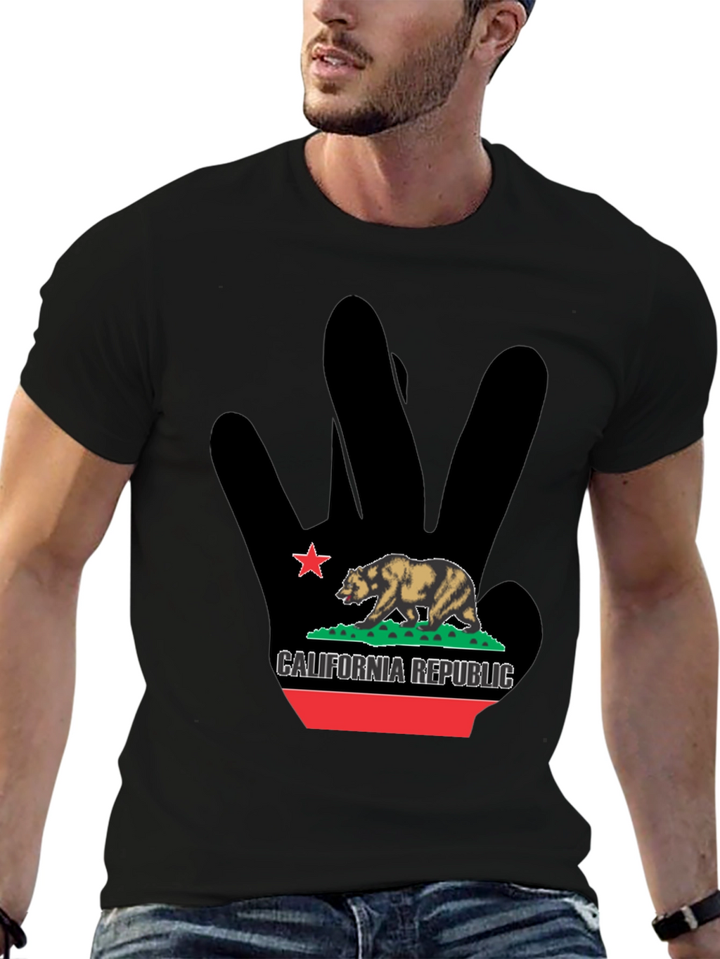 California Republic Bear Black Graphic T-Shirt
