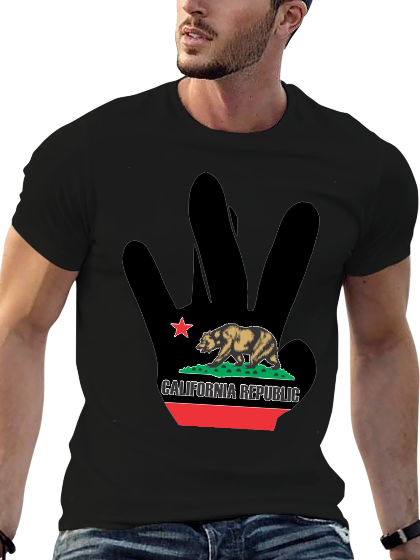 California Republic Bear Black Graphic T-Shirt