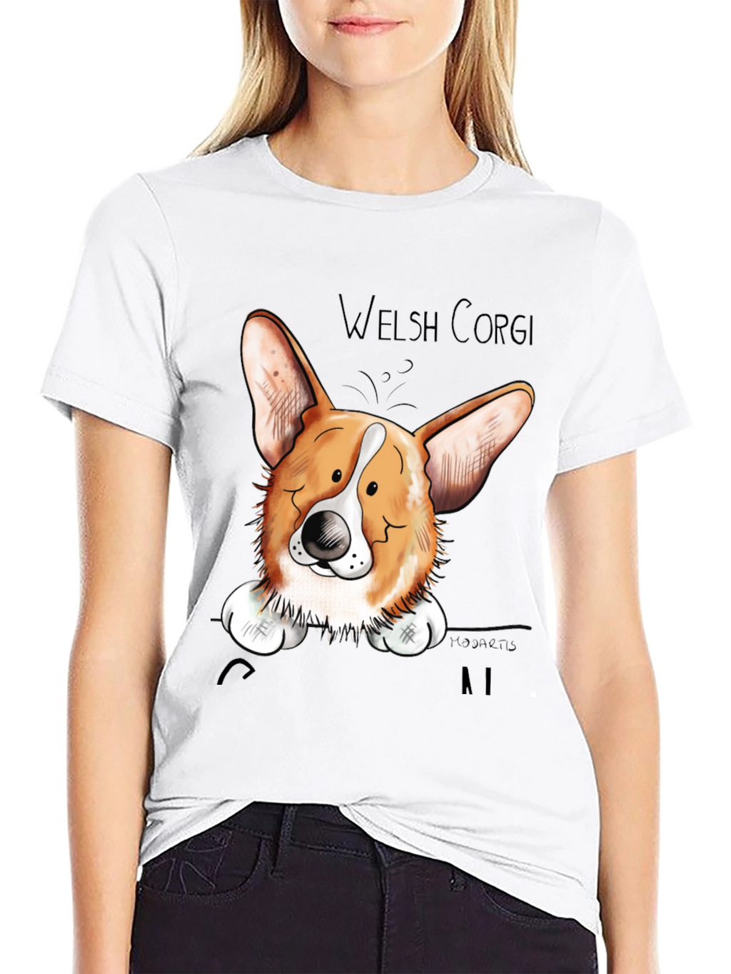 Welsh Corgi Cartoon Black T-Shirt