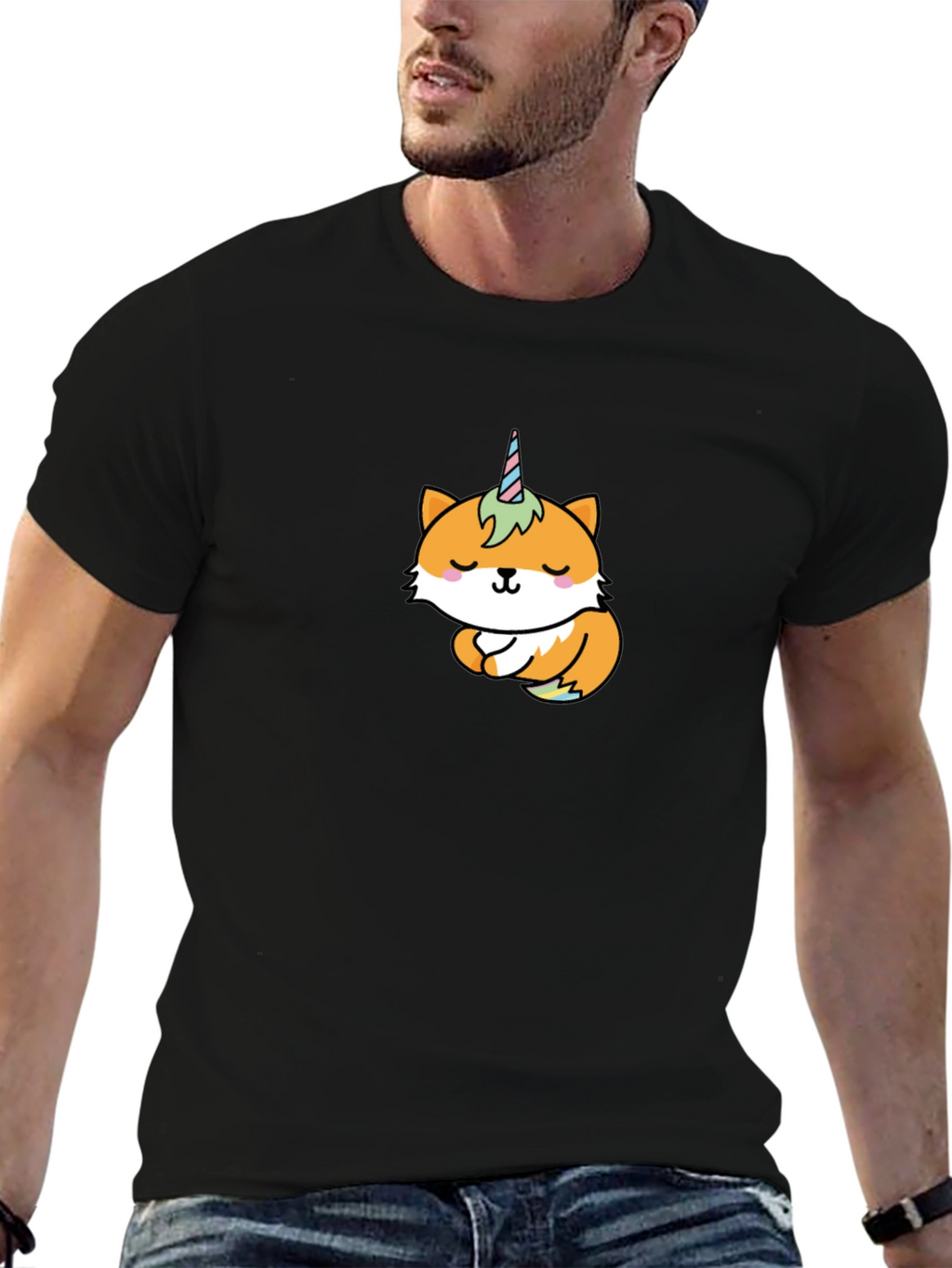 Unicorn Fox Graphic T-Shirt - Black