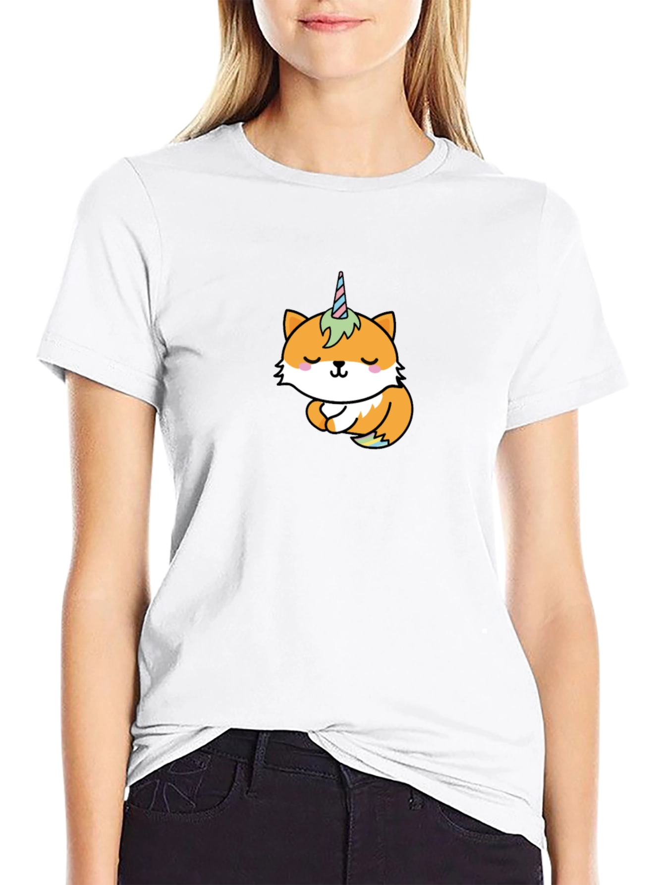 Unicorn Fox Graphic T-Shirt - Black