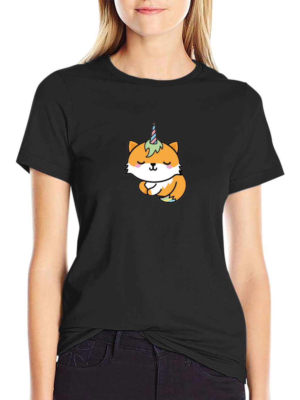 Unicorn Fox Graphic T-Shirt - Black