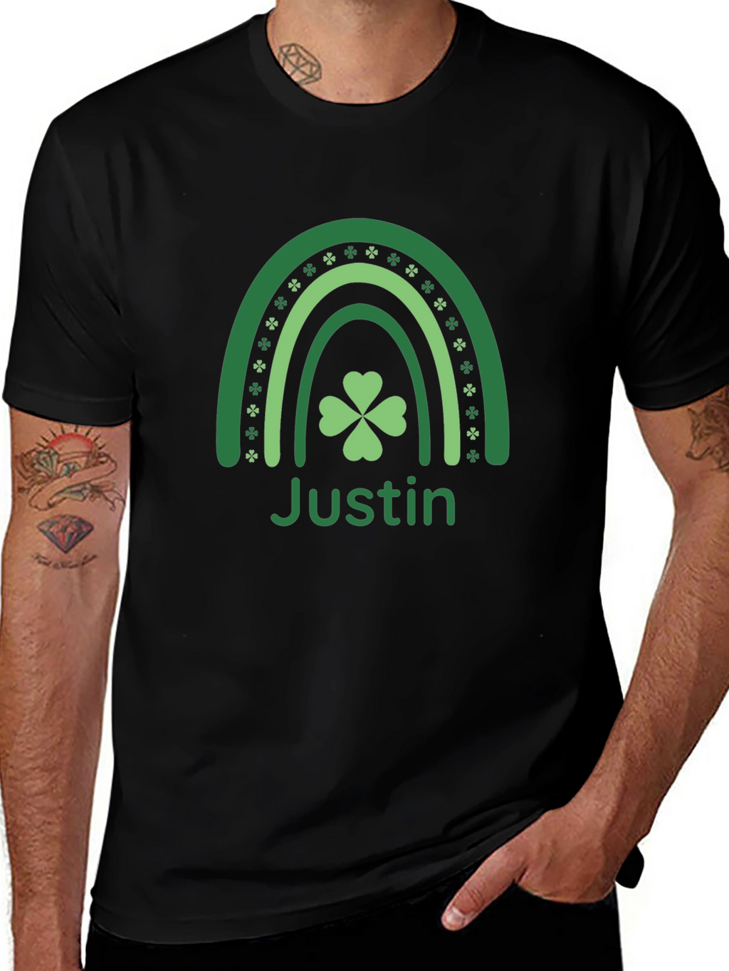 St. Patricks Day Justin Shamrock Rainbow T-Shirt
