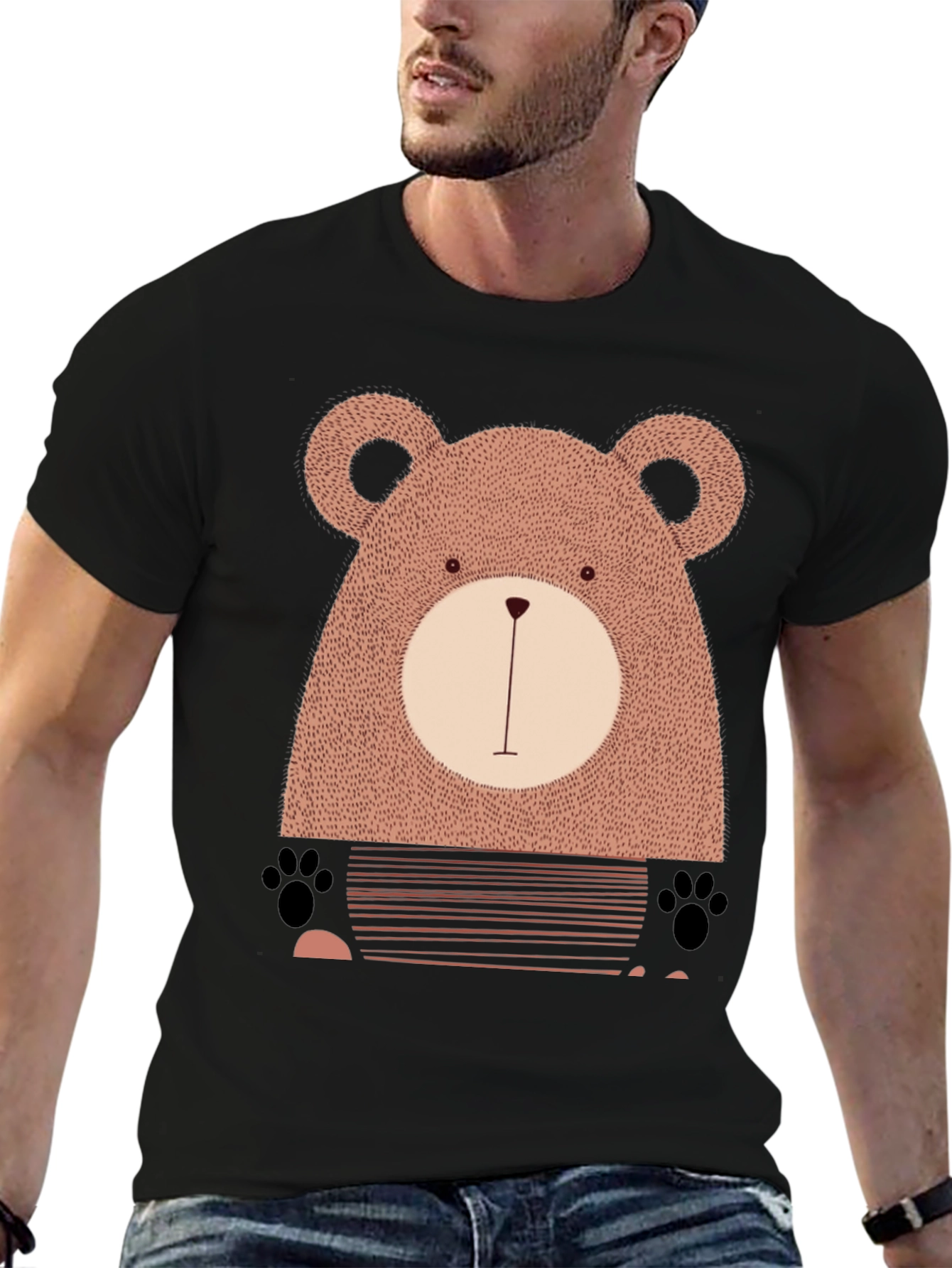 Cute Bear Graphic Black T-Shirt