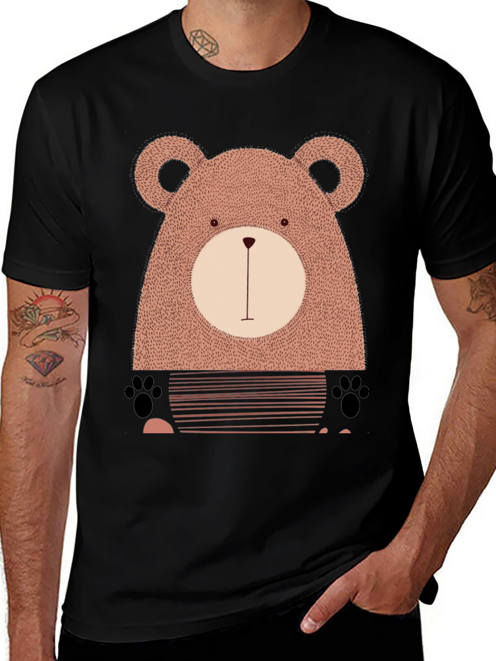 Cute Bear Graphic Black T-Shirt