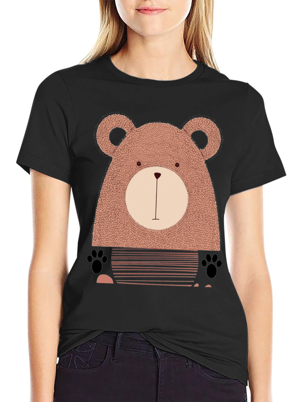 Cute Bear Graphic Black T-Shirt