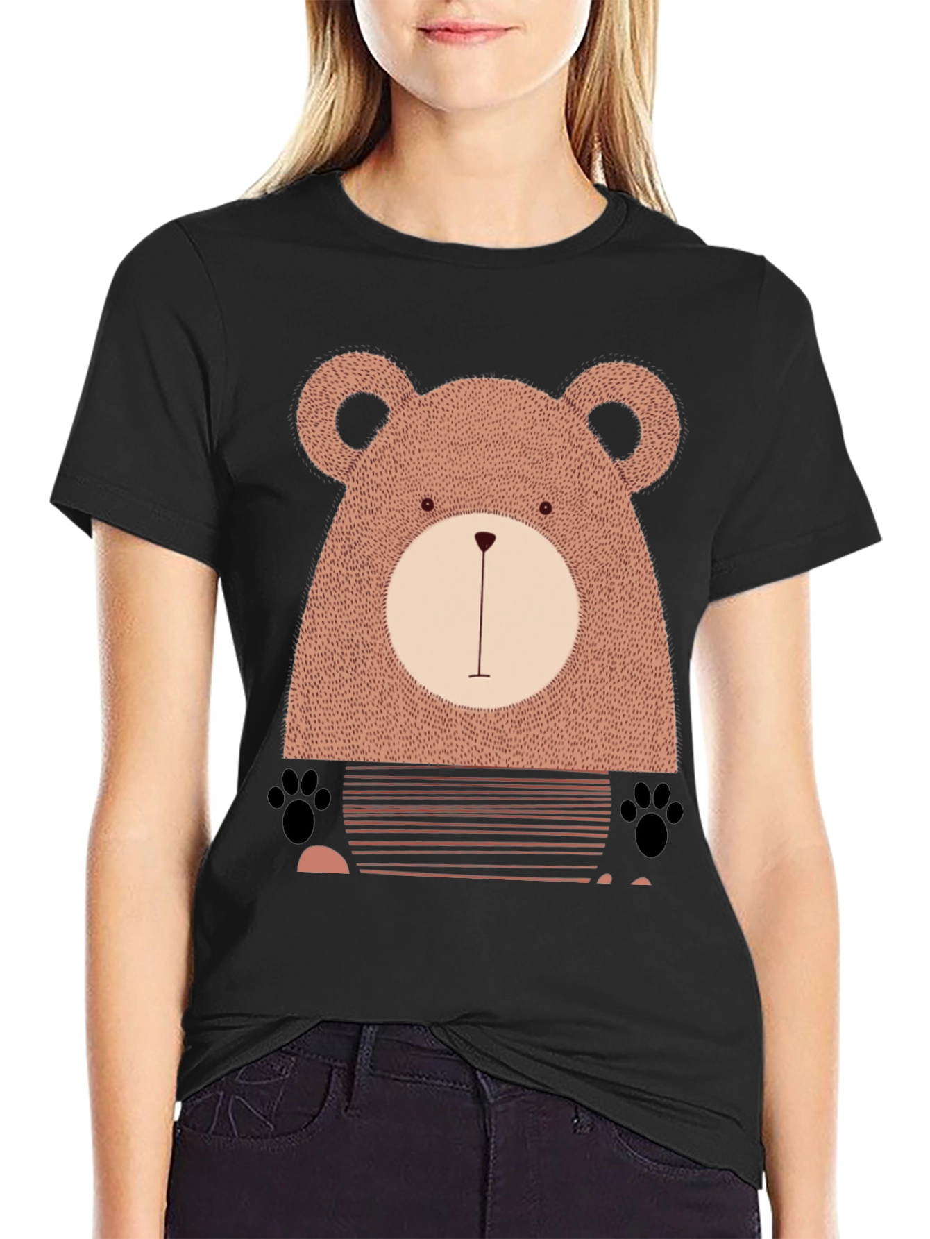 Cute Bear Graphic Black T-Shirt