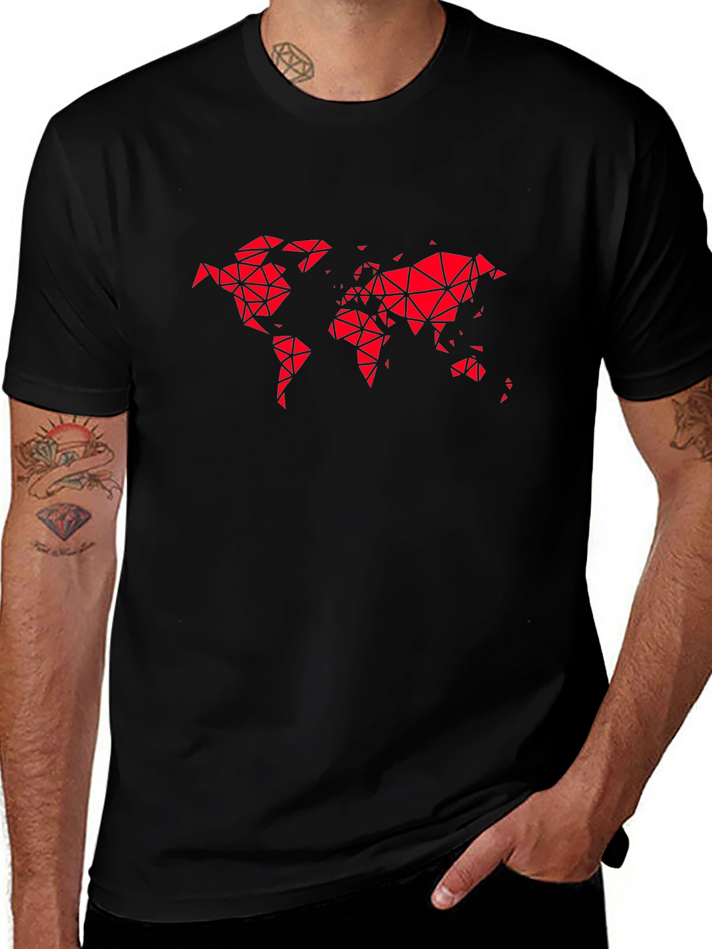 Geometric World Map Tee - Modern Black T-Shirt