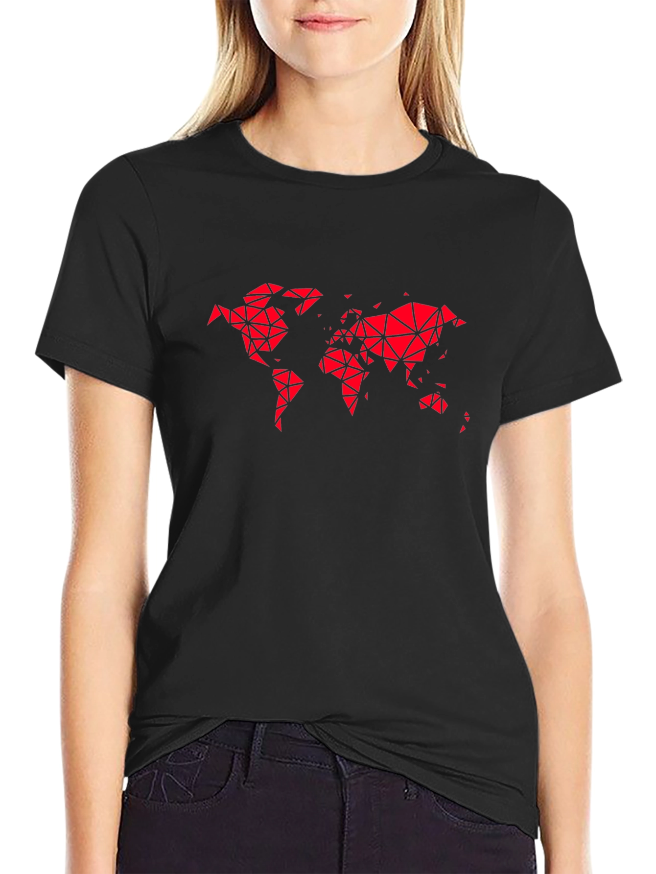 Geometric World Map Tee - Modern Black T-Shirt