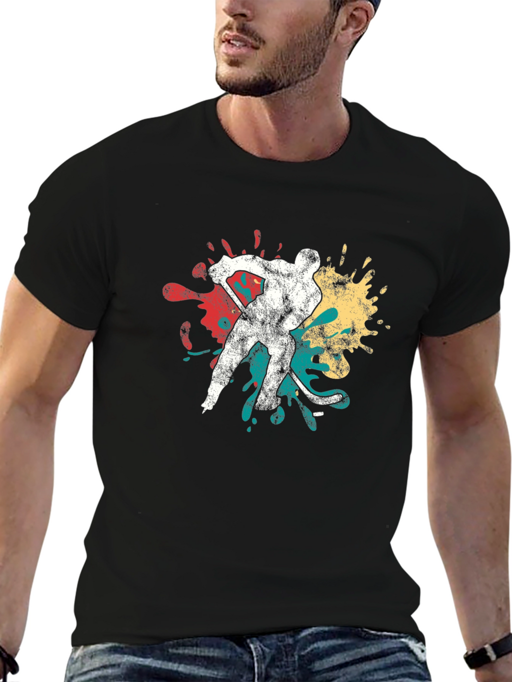 Hockey Player Graphic Tee - Retro Style