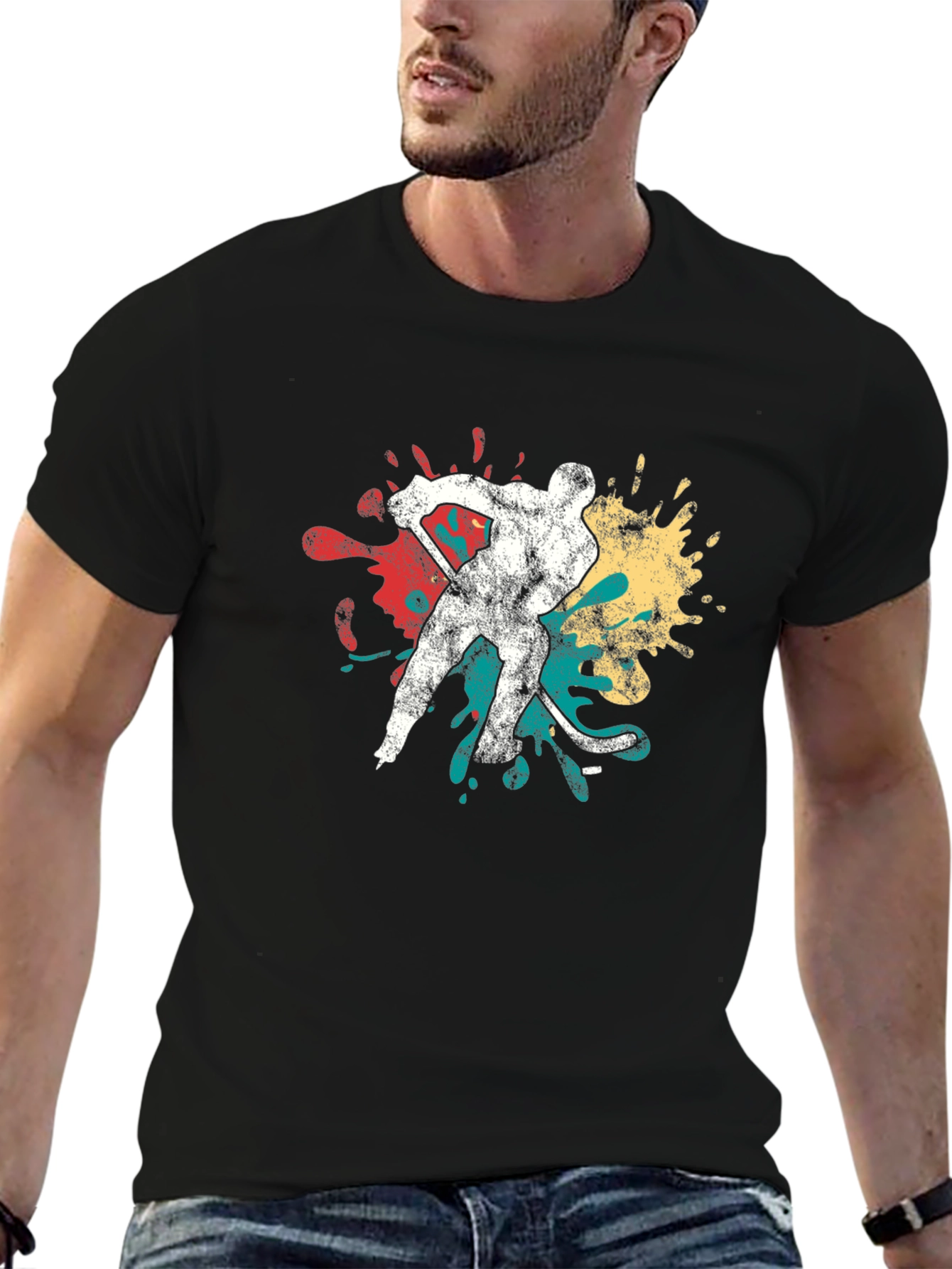 Hockey Player Graphic Tee - Retro Style