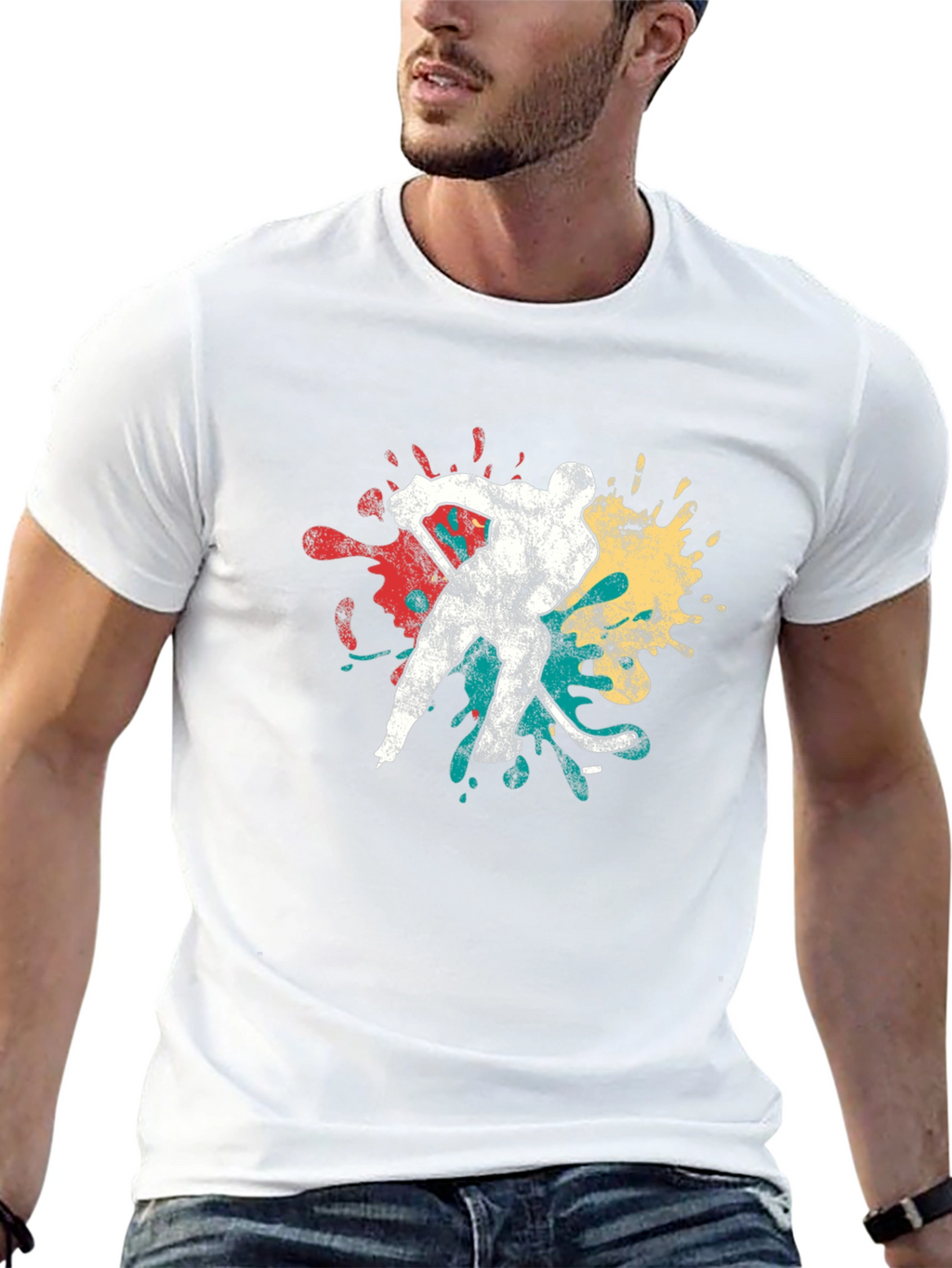 Hockey Player Graphic Tee - Retro Style