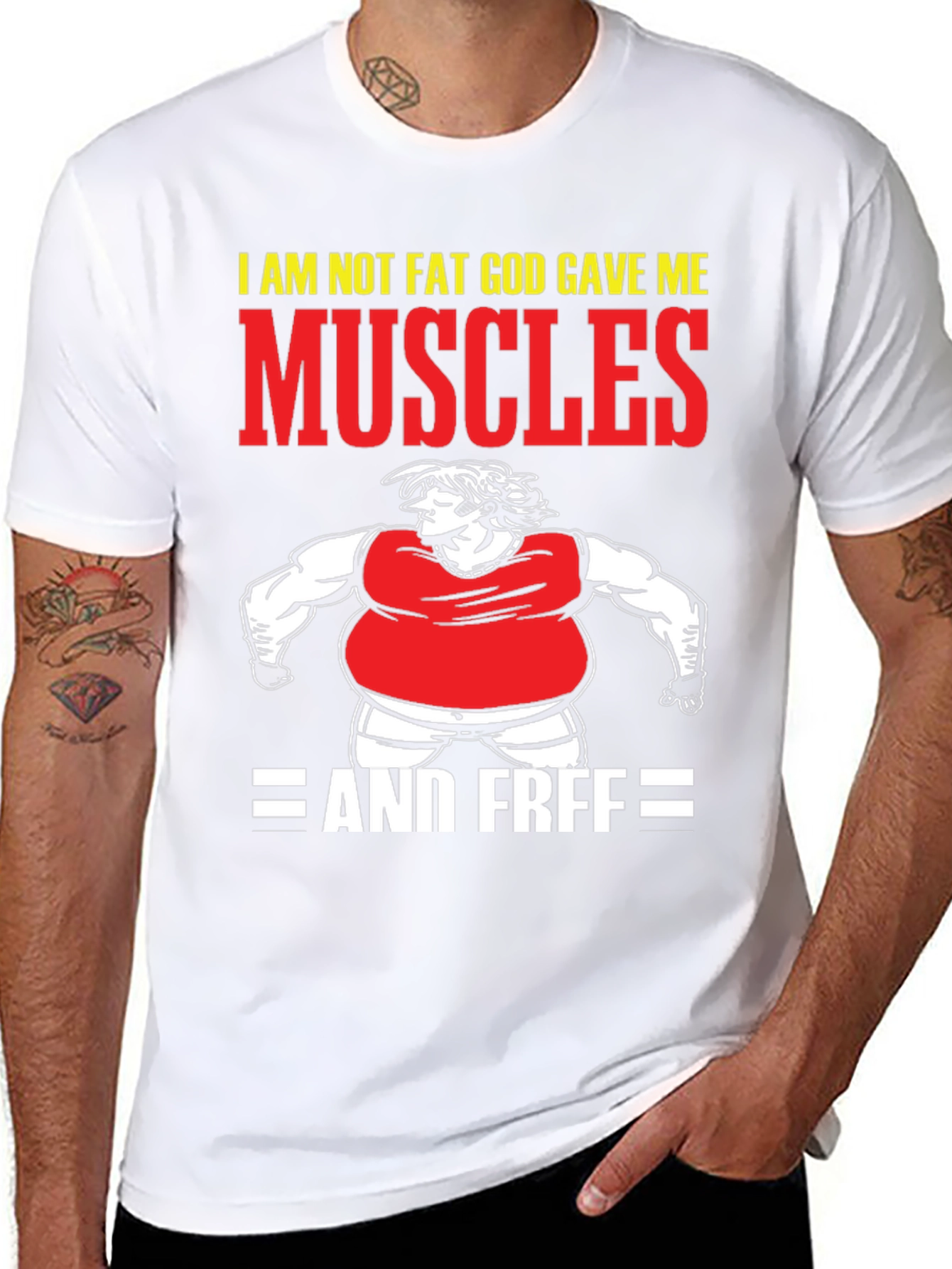 Funny Muscles Graphic Tee - I Am Not Fat