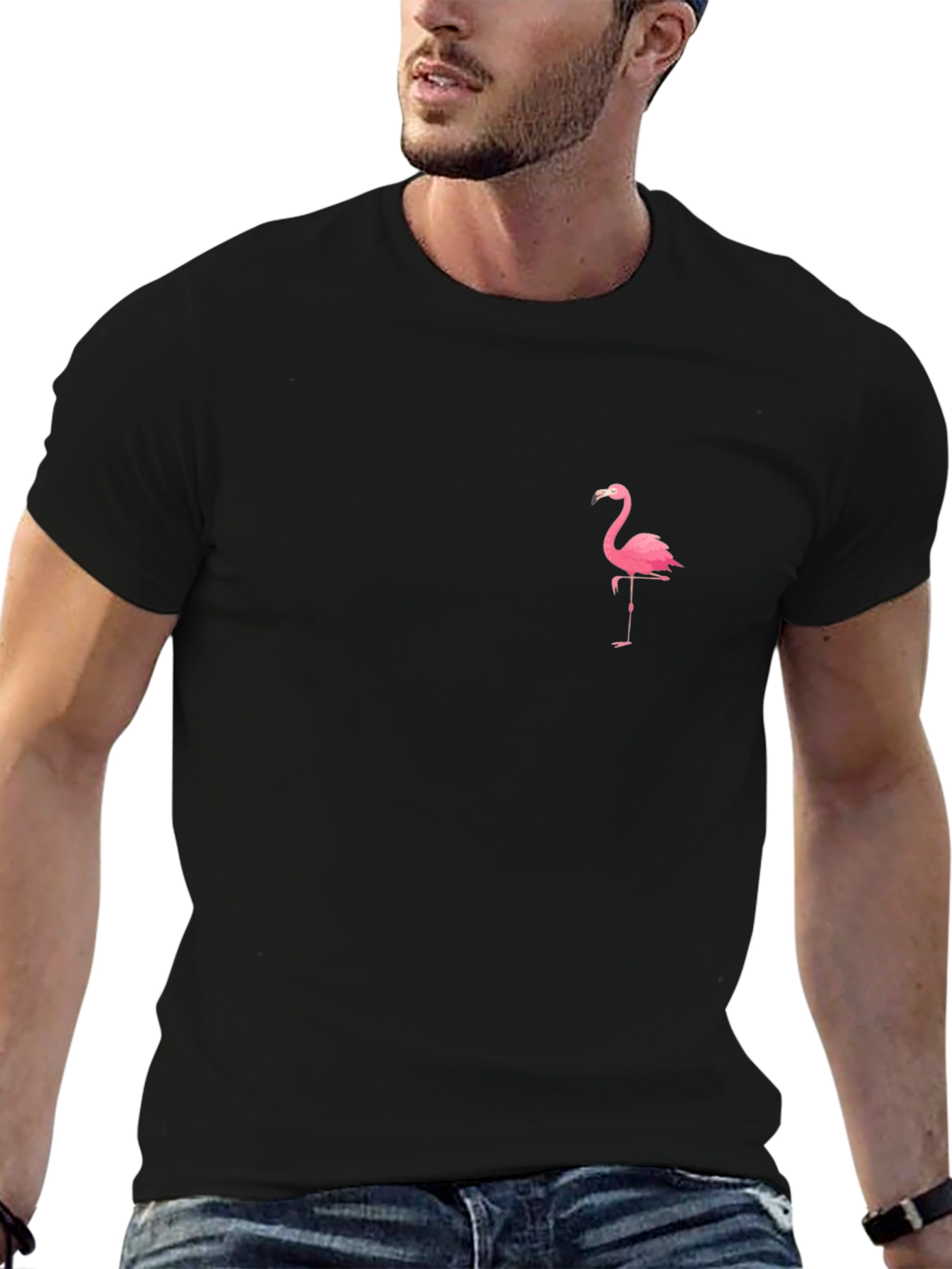 Black T-Shirt with Flamingo Graphic Print