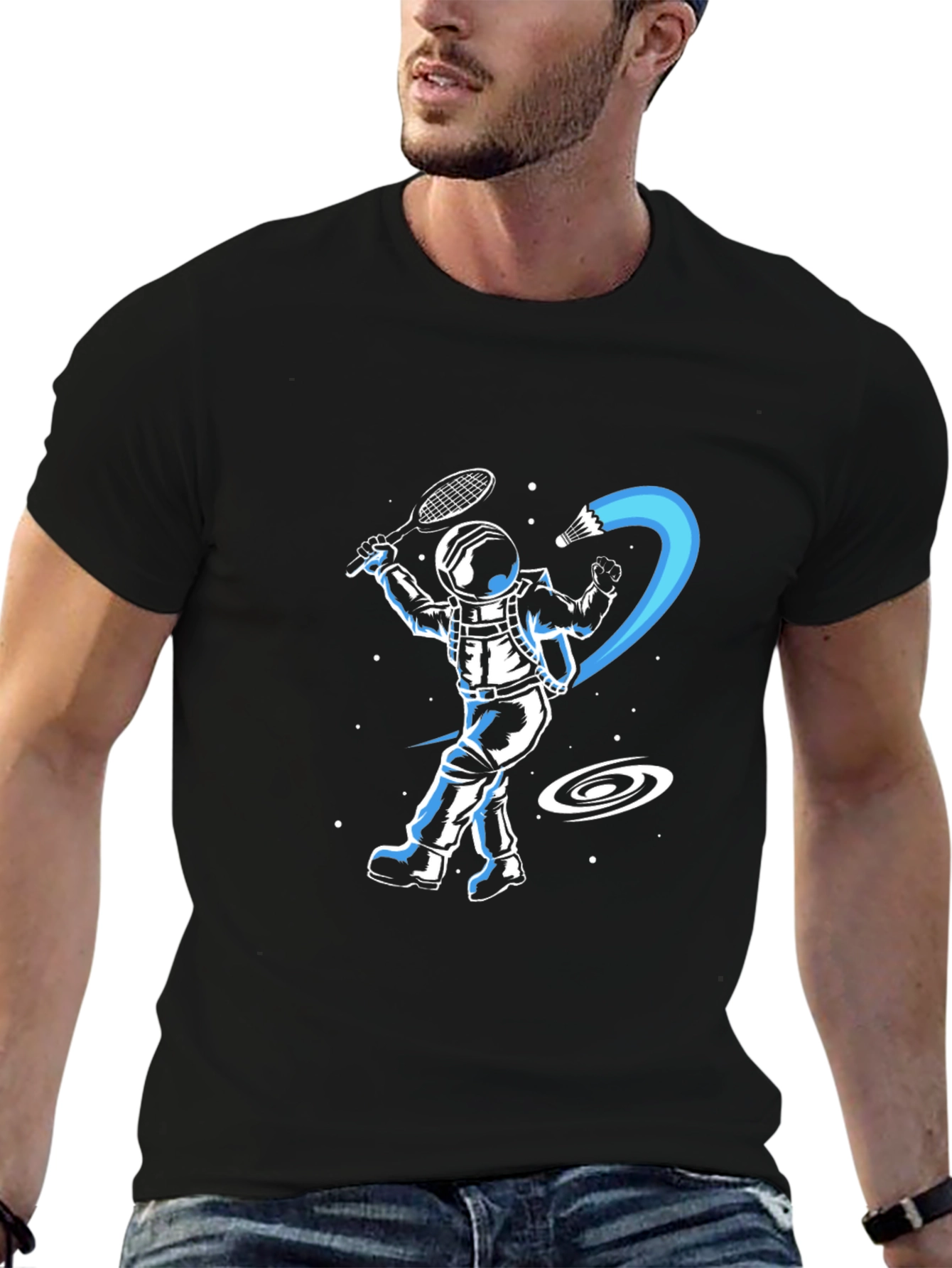 Astronaut Badminton T-Shirt - Space Shuttlecock Smash!