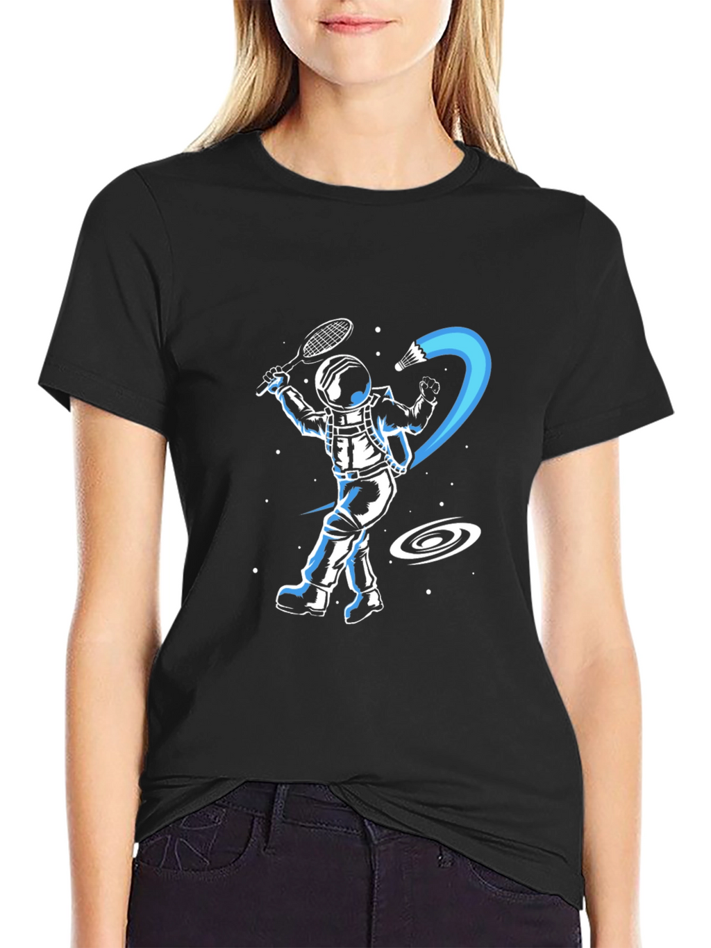 Astronaut Badminton T-Shirt - Space Shuttlecock Smash!