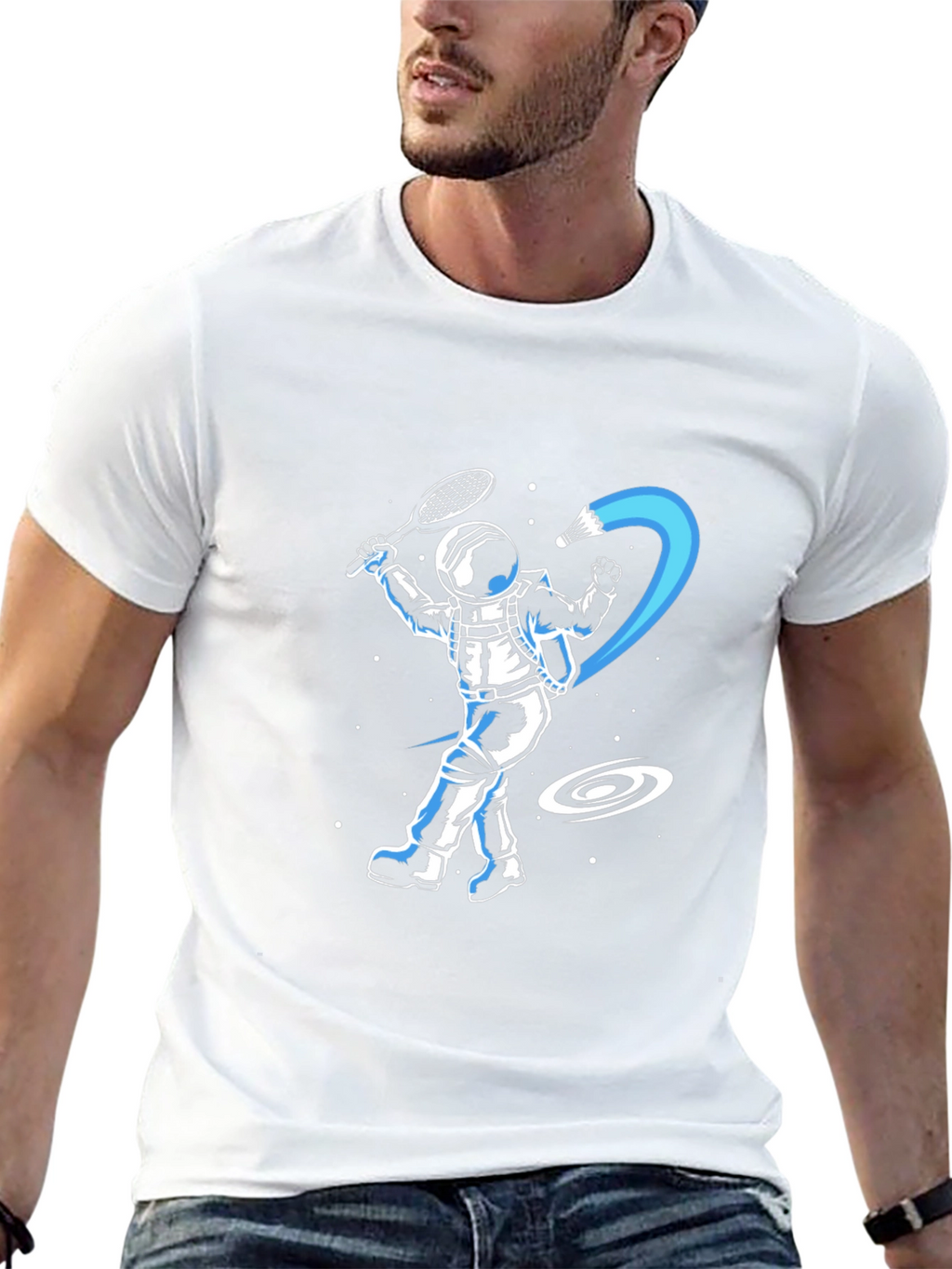 Astronaut Badminton T-Shirt - Space Shuttlecock Smash!