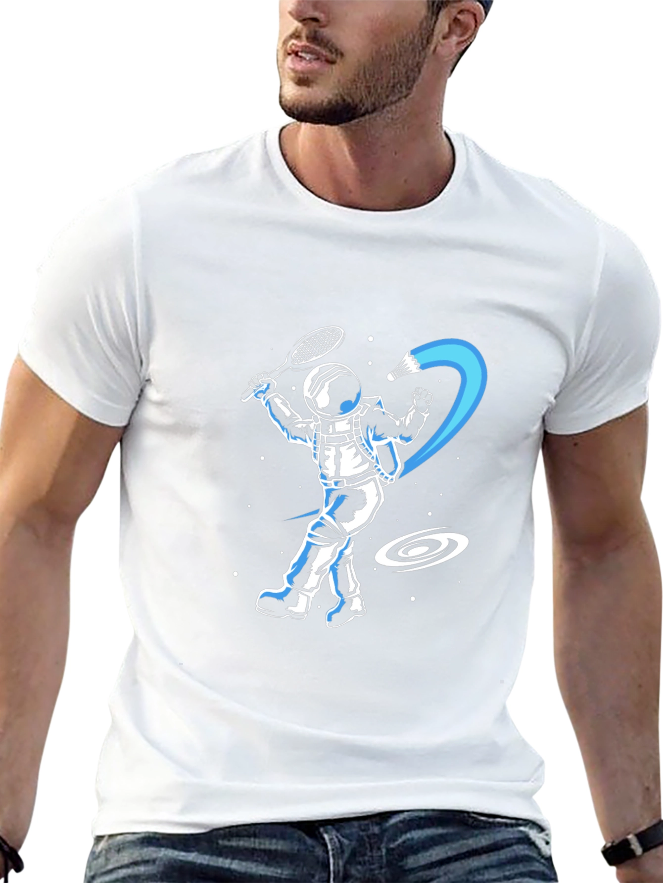 Astronaut Badminton T-Shirt - Space Shuttlecock Smash!