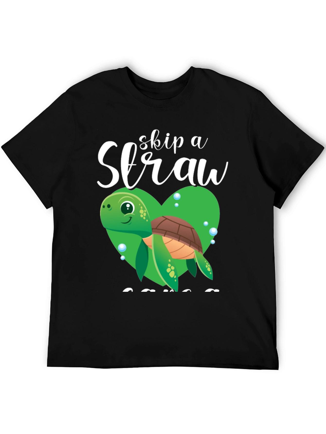 Skip a Straw Save Turtles Tee - Black Cotton T-Shirt
