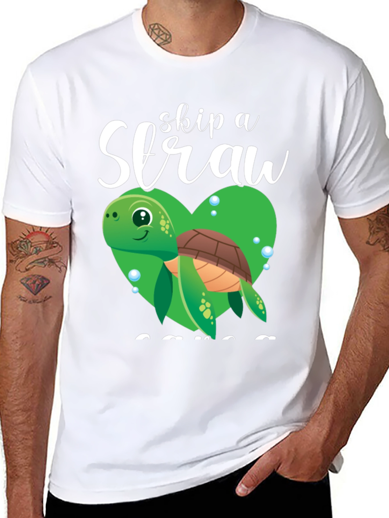Skip a Straw Save Turtles Tee - Black Cotton T-Shirt