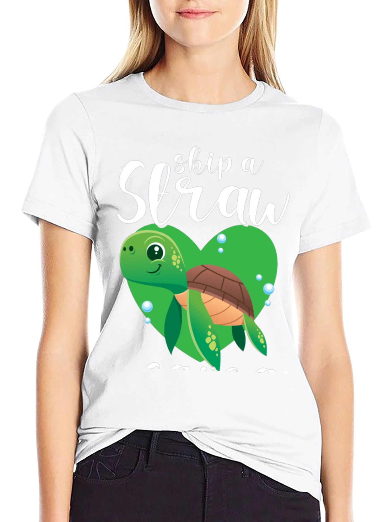 Skip a Straw Save Turtles Tee - Black Cotton T-Shirt