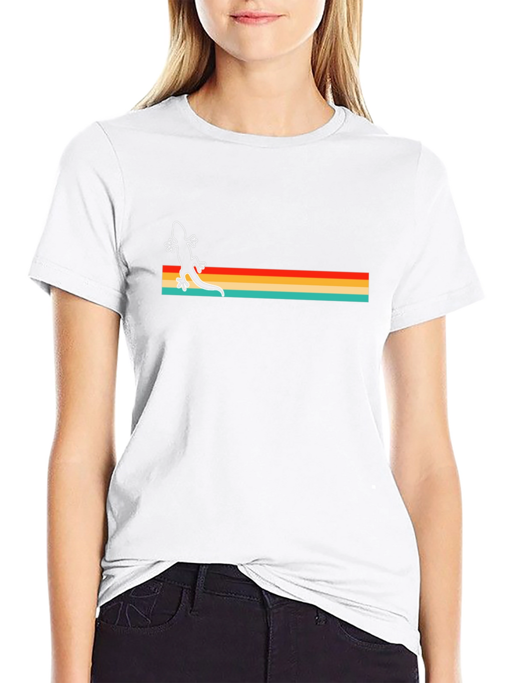 Retro Lizard Striped Graphic T-Shirt