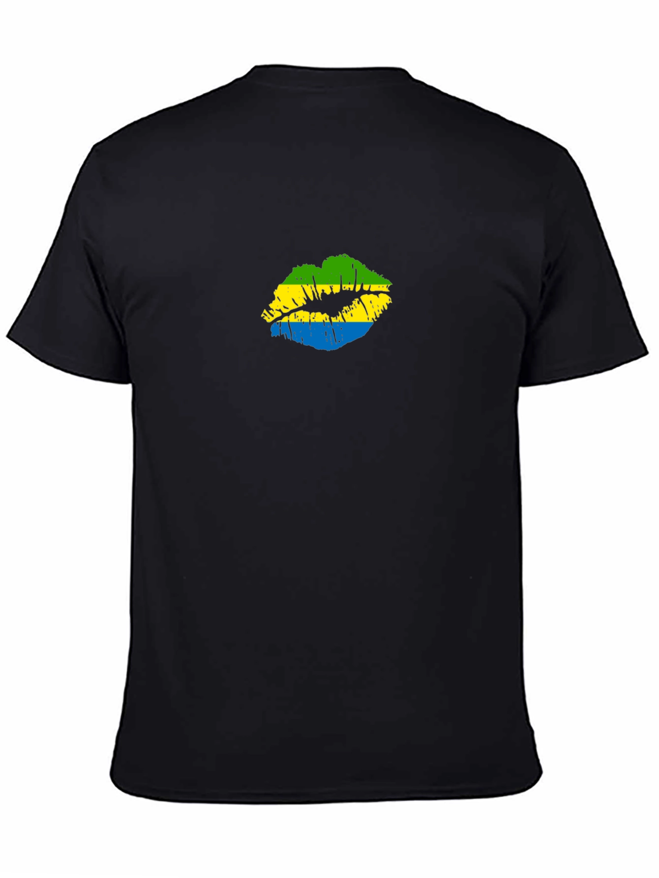 Gabon Flag Lips Black T-Shirt