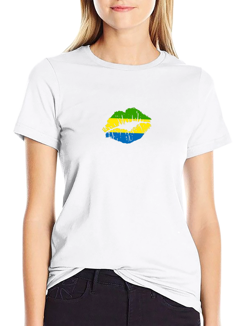 Gabon Flag Lips Black T-Shirt