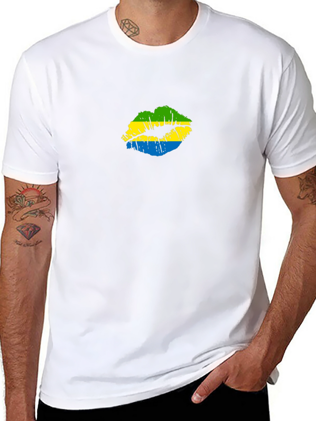 Gabon Flag Lips Black T-Shirt