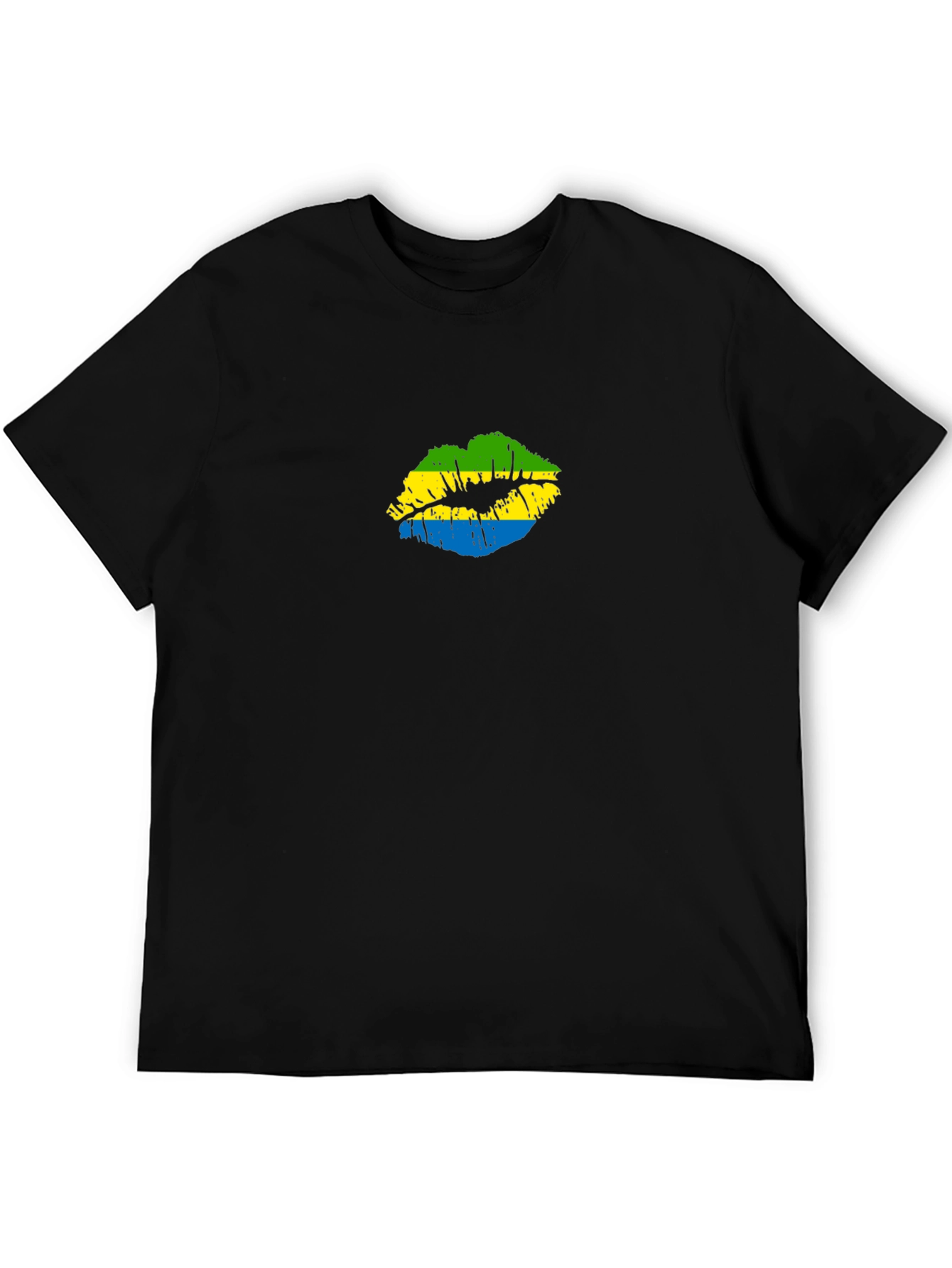 Gabon Flag Lips Black T-Shirt