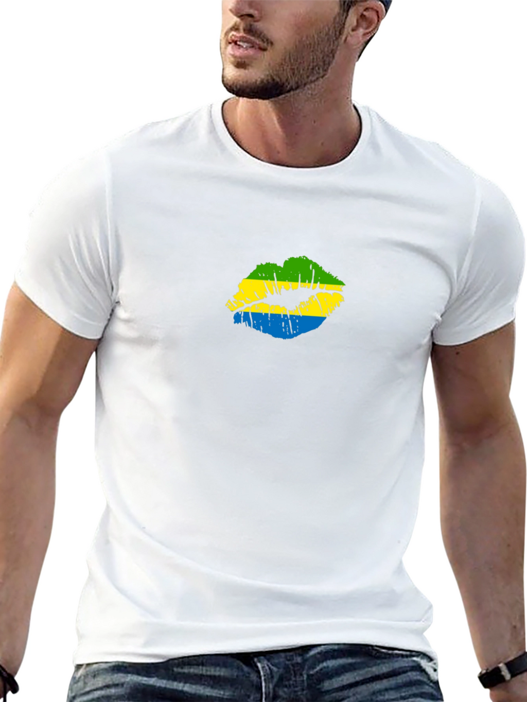 Gabon Flag Lips Black T-Shirt