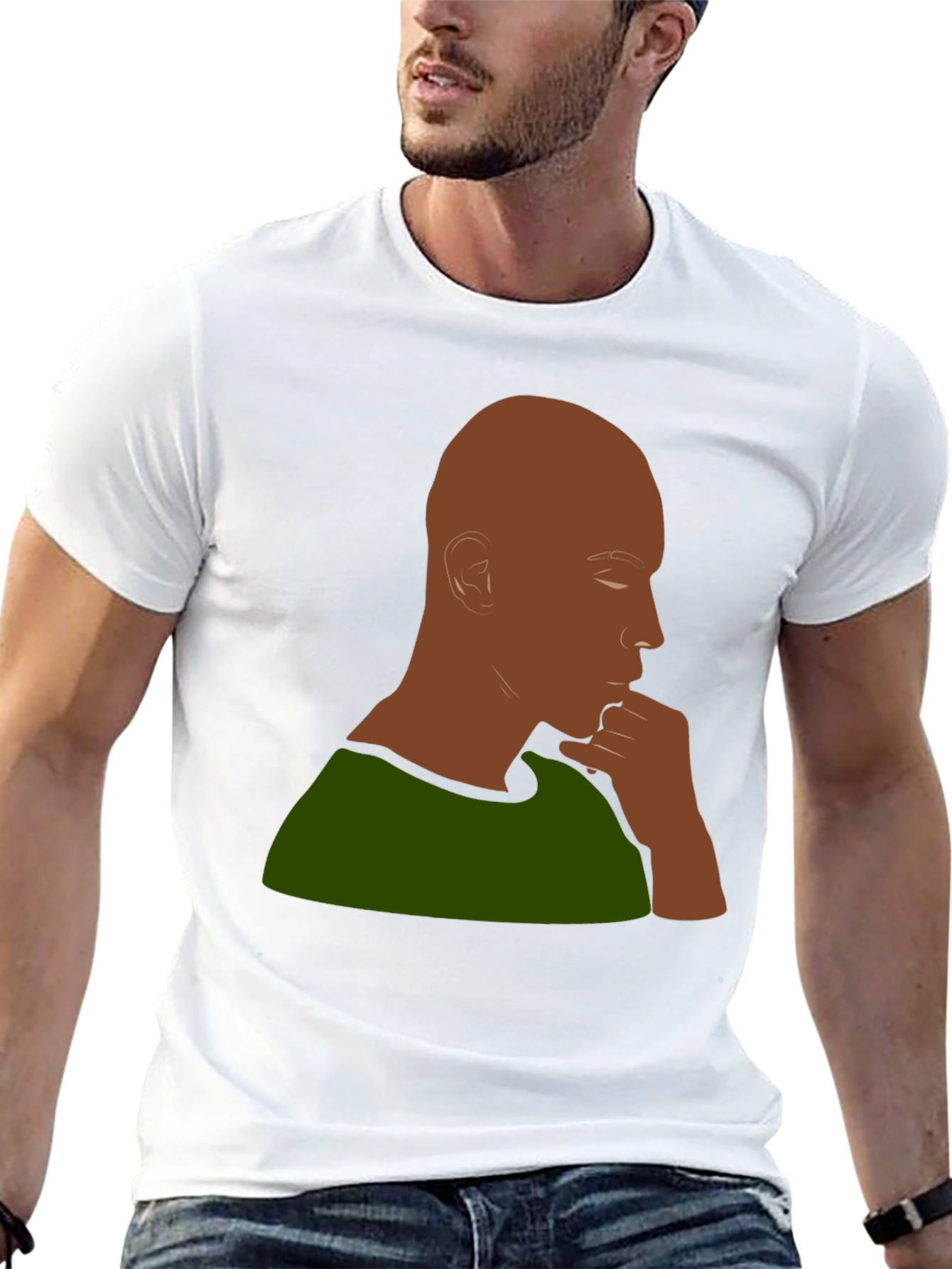 Contemplative Man Graphic Tee - Black