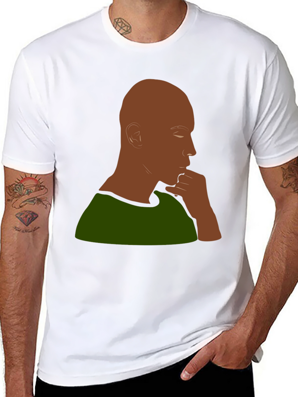 Contemplative Man Graphic Tee - Black