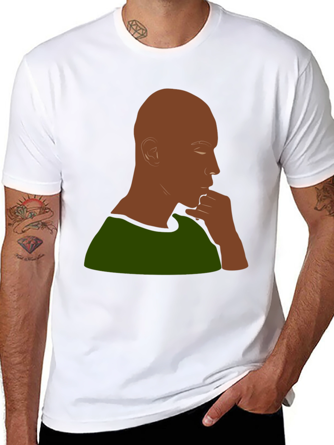 Contemplative Man Graphic Tee - Black