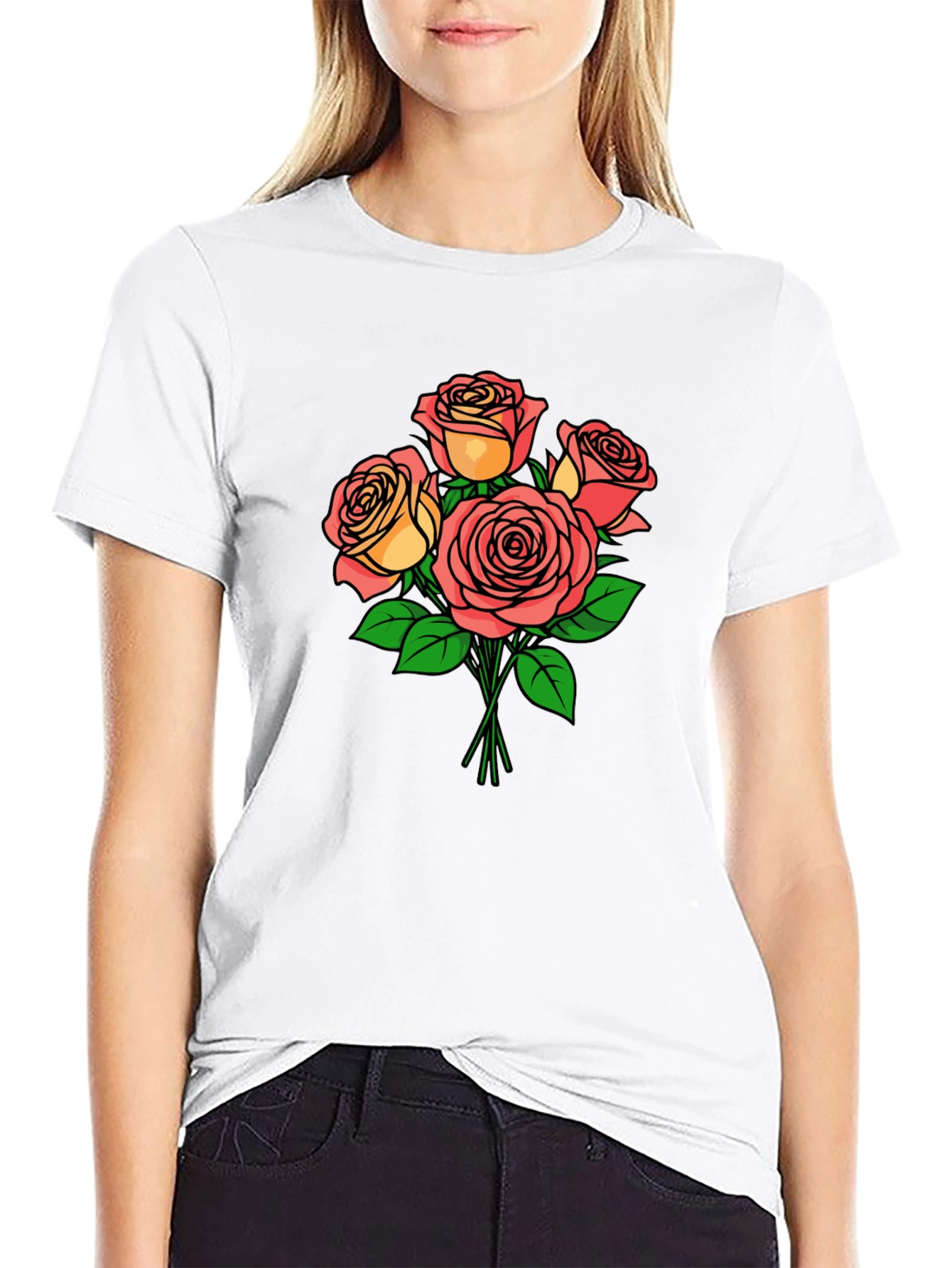Floral Rose Bouquet Black T-Shirt