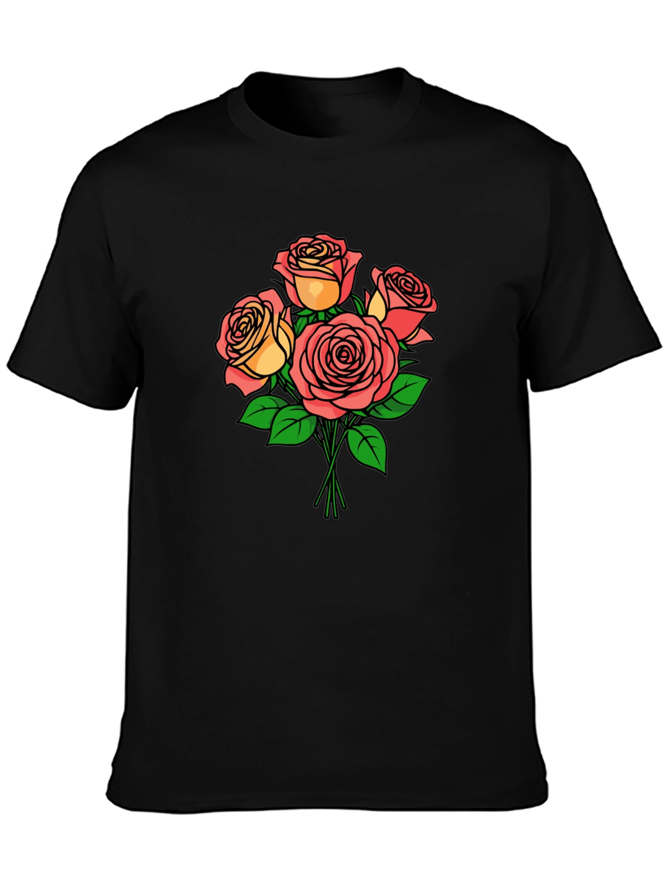 Floral Rose Bouquet Black T-Shirt