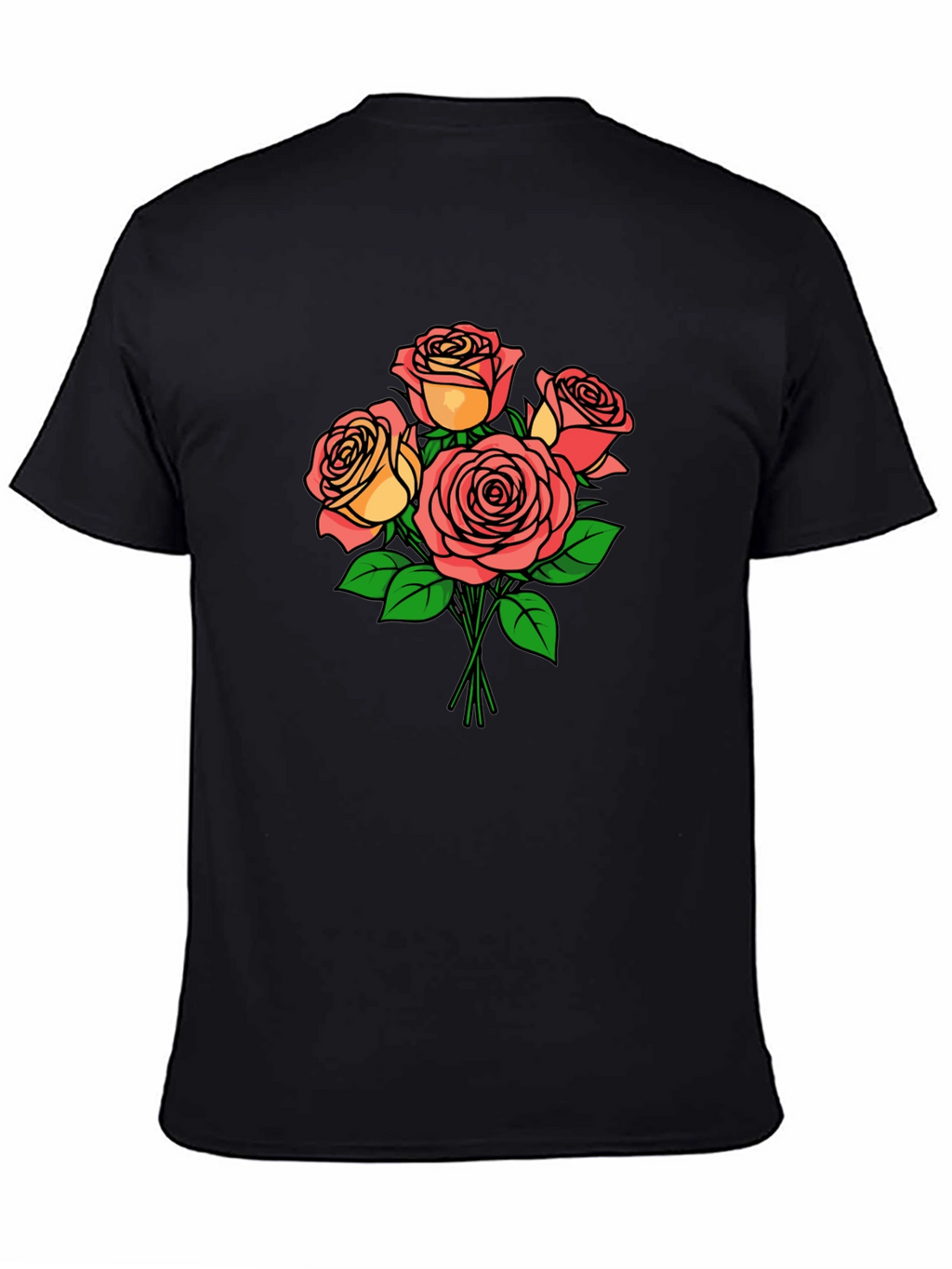 Floral Rose Bouquet Black T-Shirt