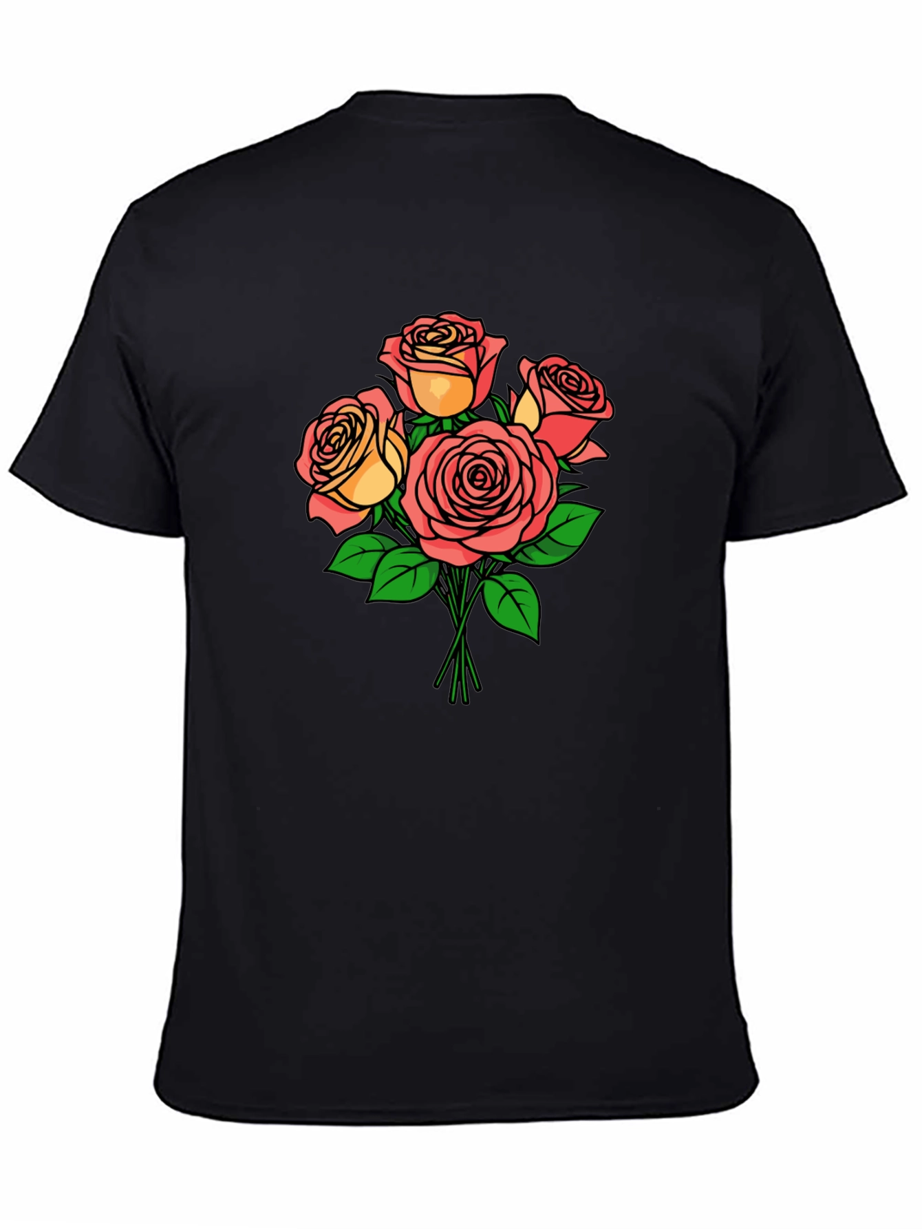 Floral Rose Bouquet Black T-Shirt