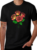 Floral Rose Bouquet Black T-Shirt