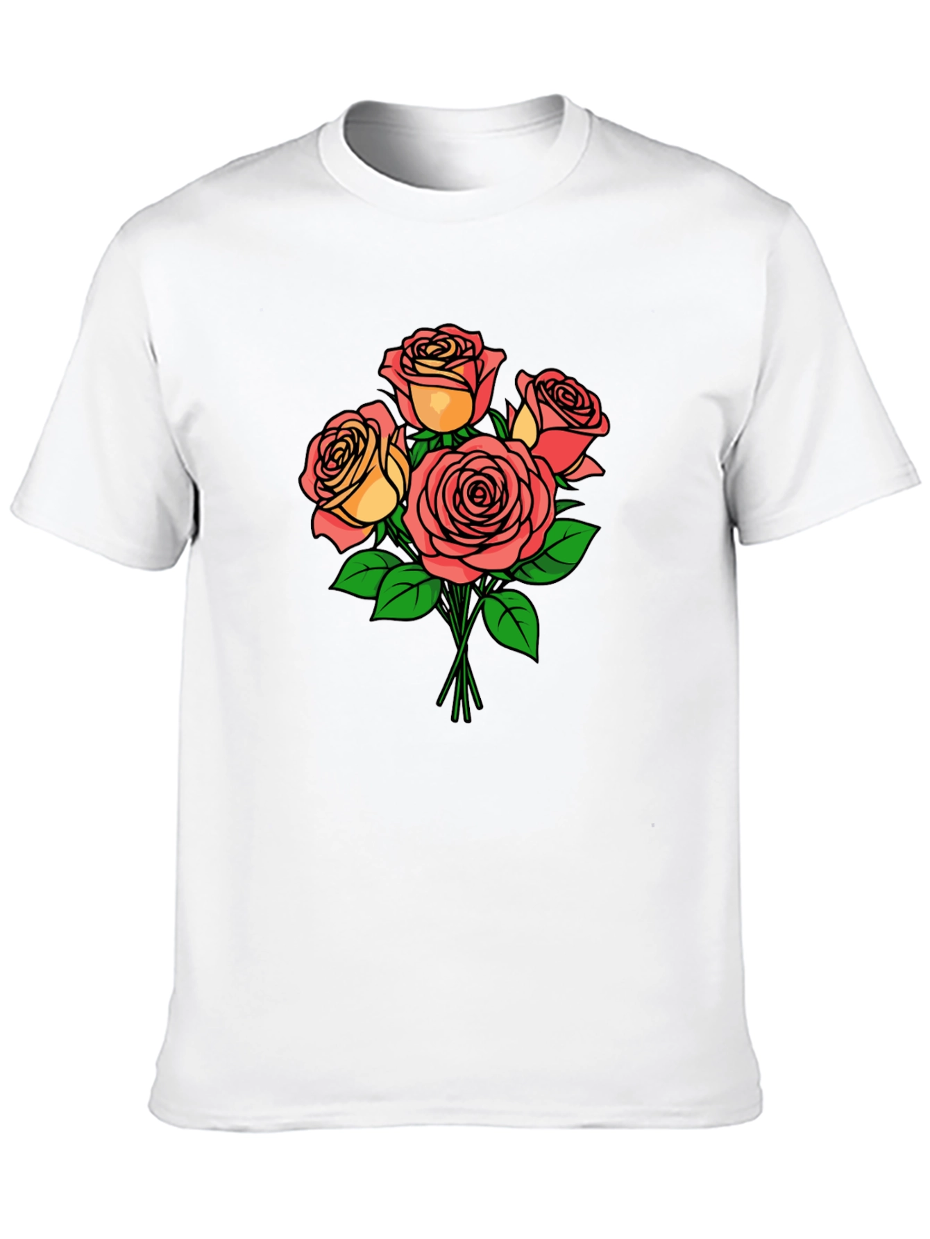 Floral Rose Bouquet Black T-Shirt