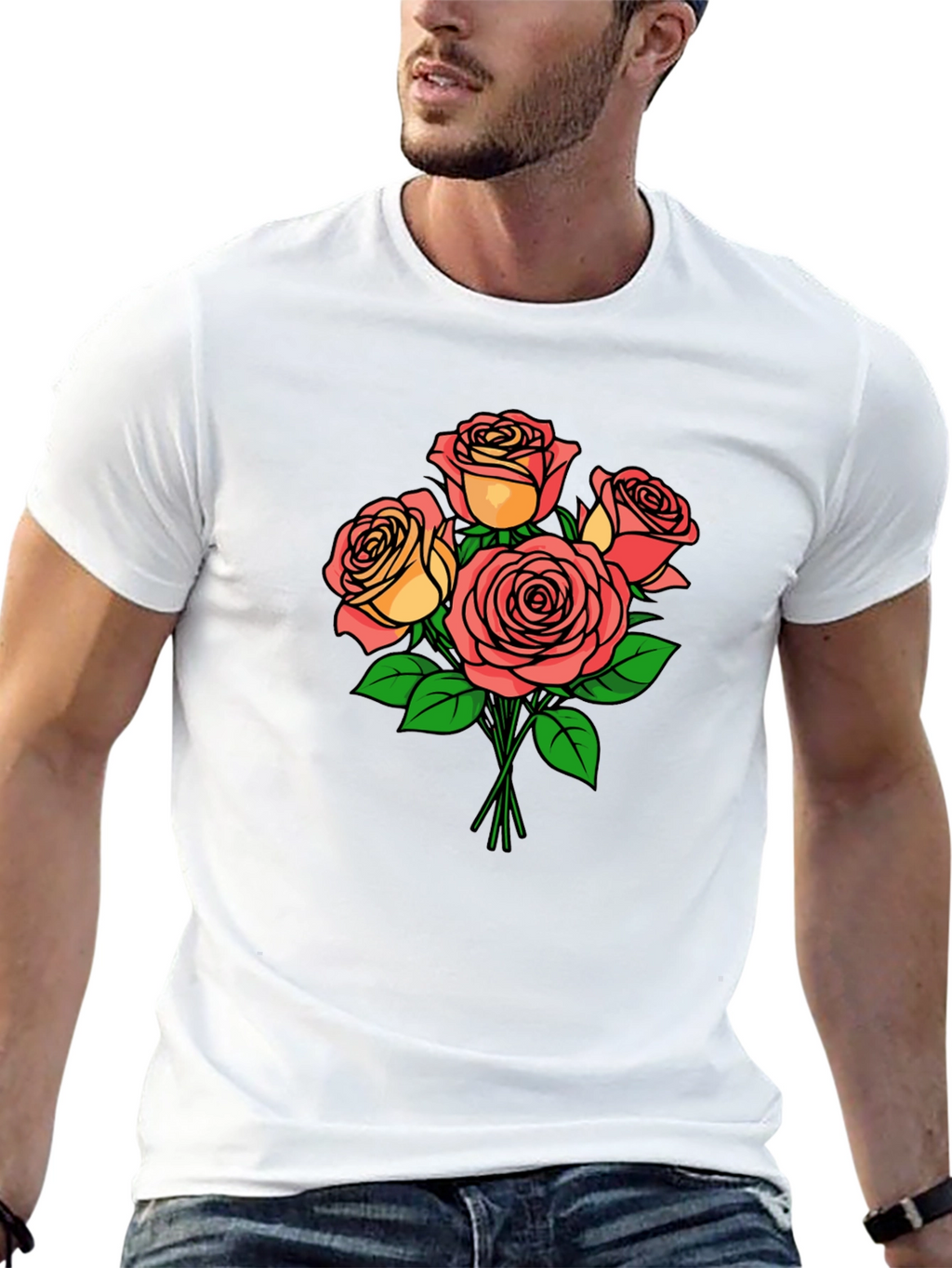 Floral Rose Bouquet Black T-Shirt