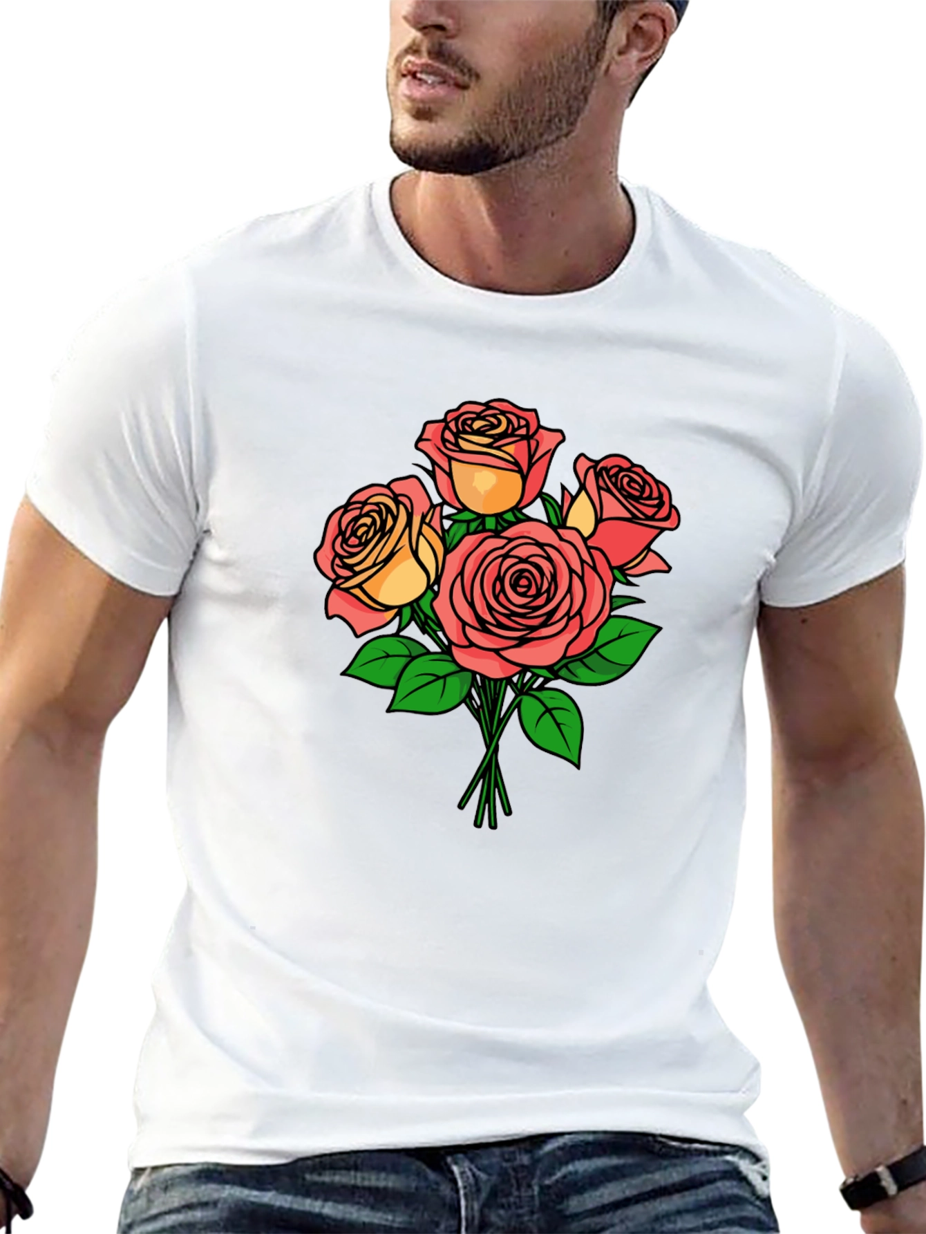 Floral Rose Bouquet Black T-Shirt