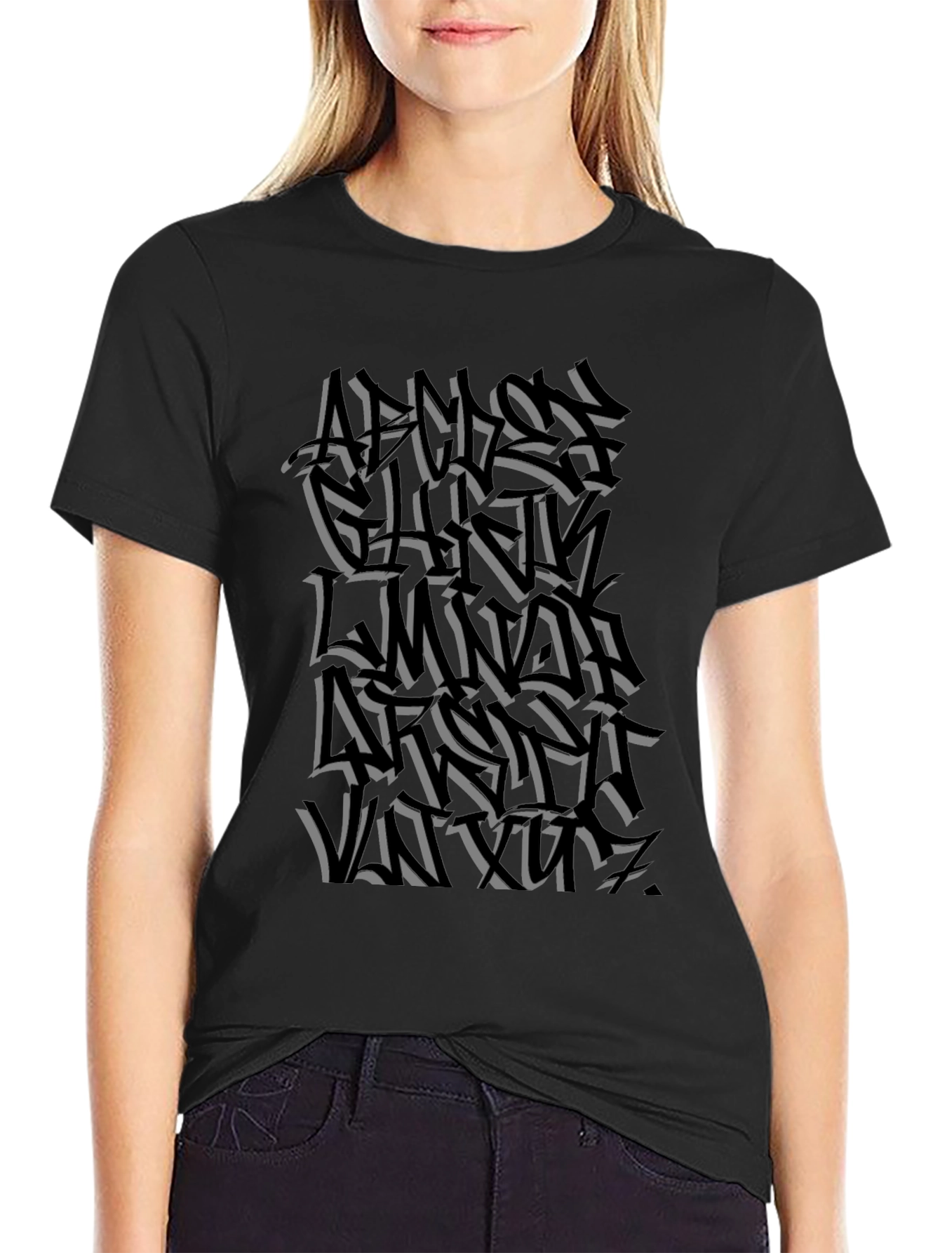 Abstract Graffiti Print Black T-Shirt