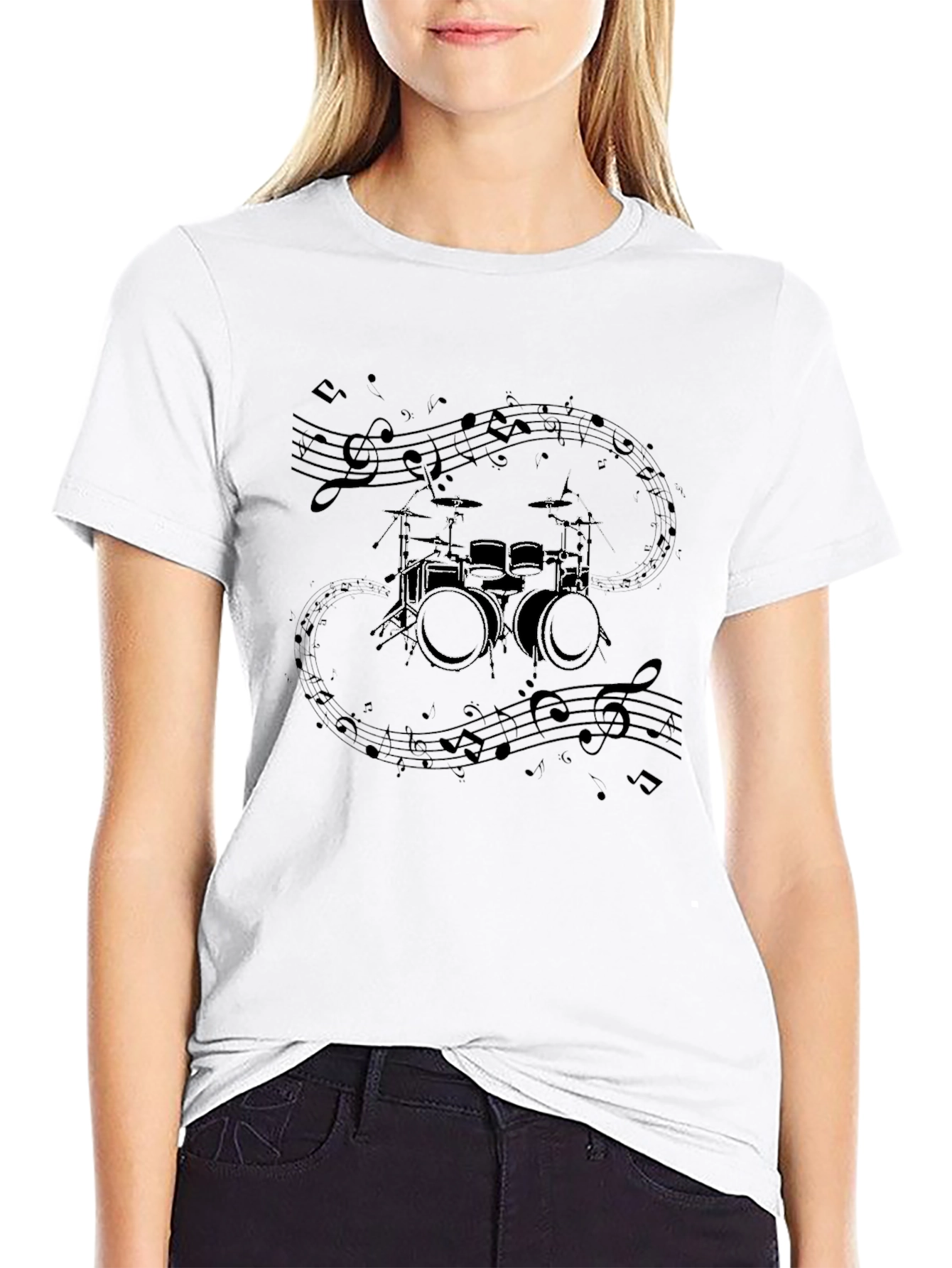 Drum Kit Music Notes Graphic Tee