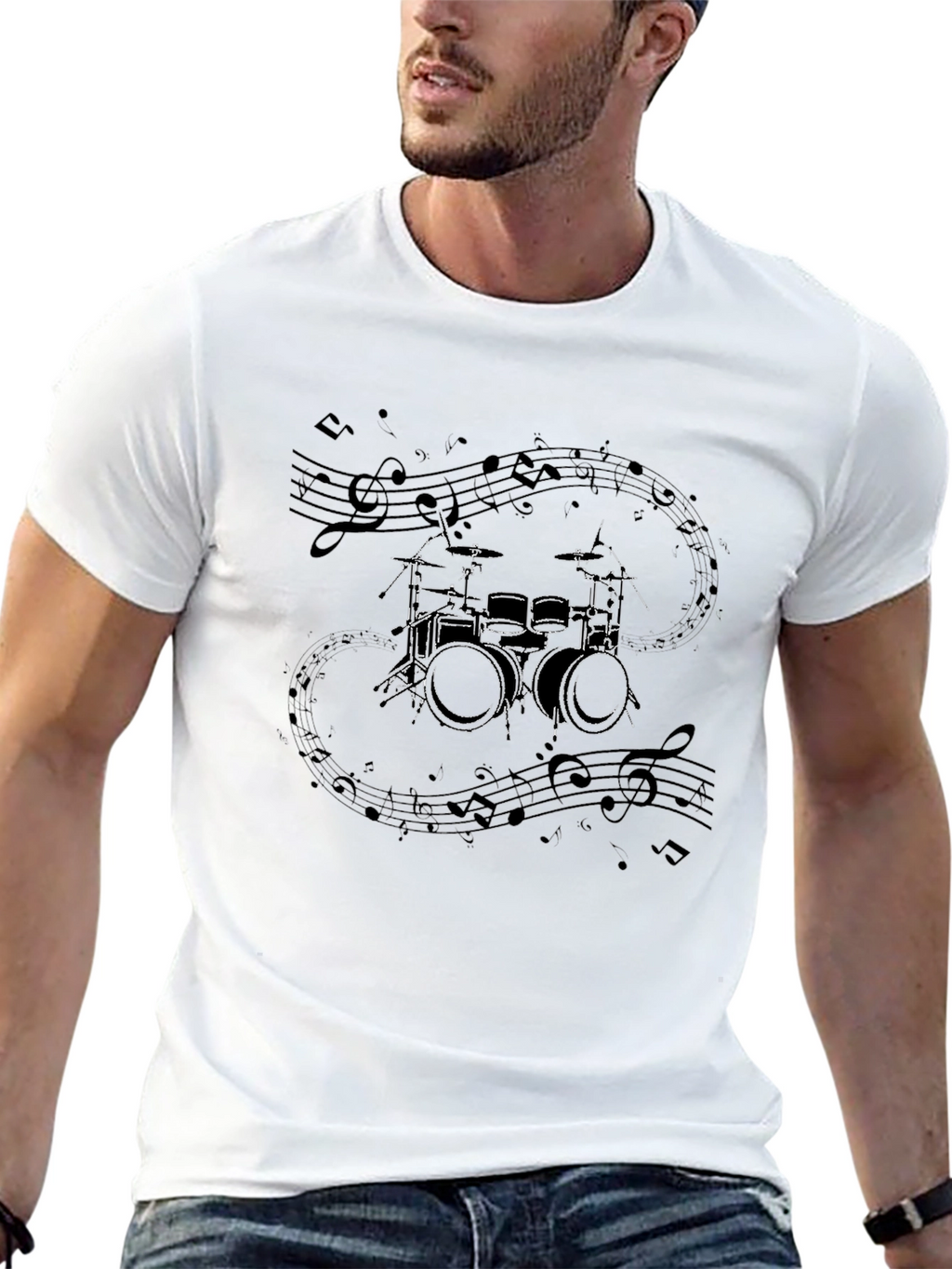 Drum Kit Music Notes Graphic Tee