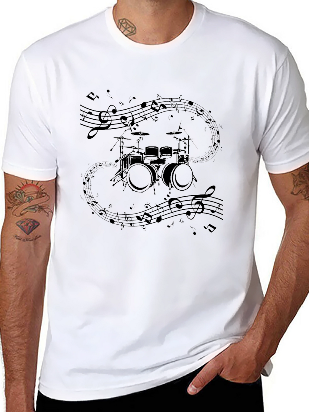 Drum Kit Music Notes Graphic Tee