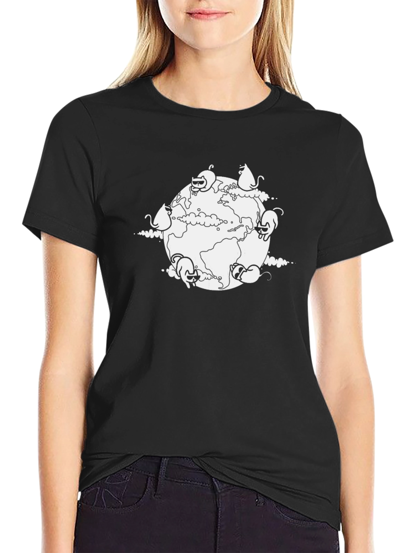 Cat Planet T-Shirt - Black Cotton Tee