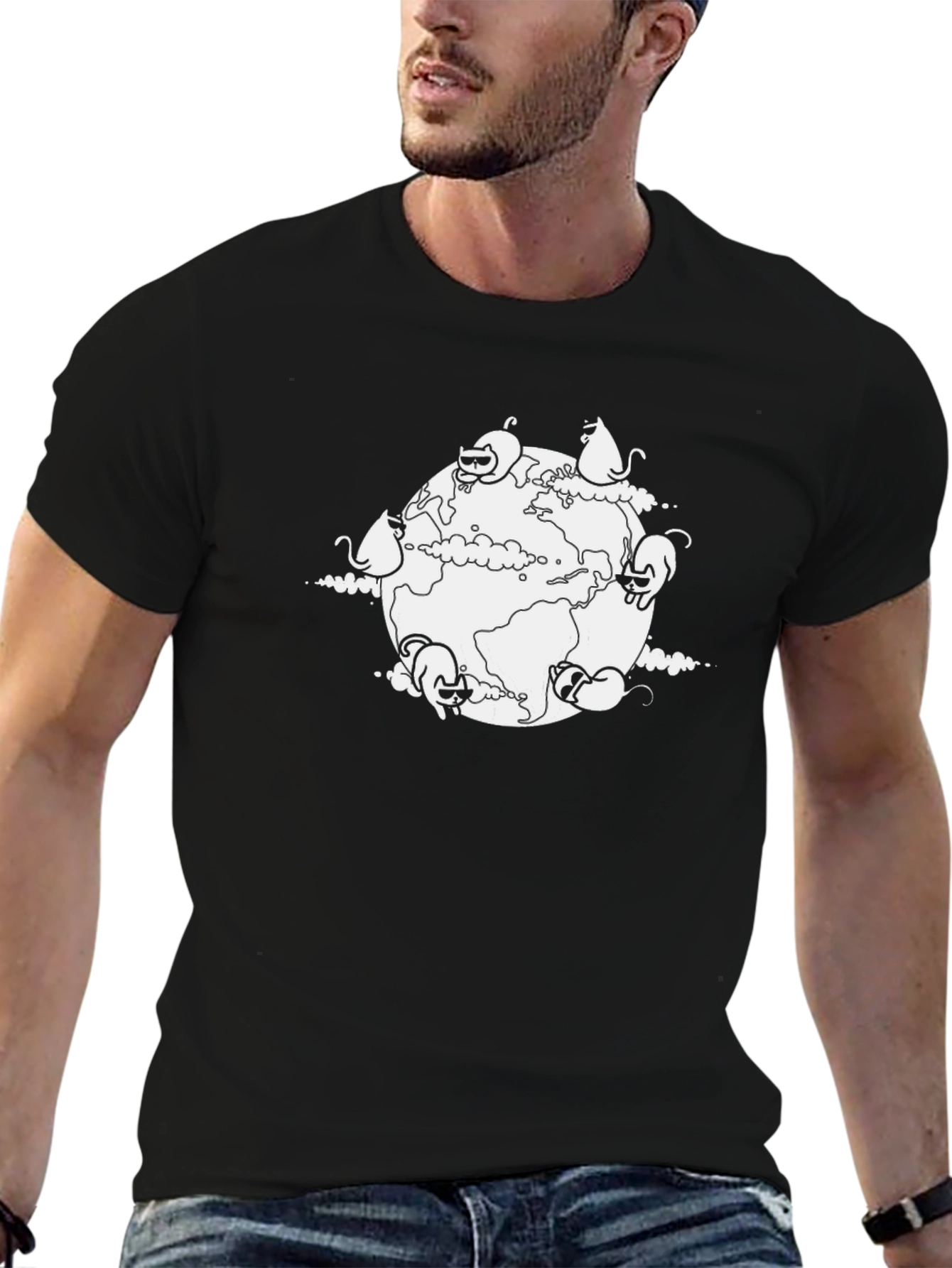 Cat Planet T-Shirt - Black Cotton Tee