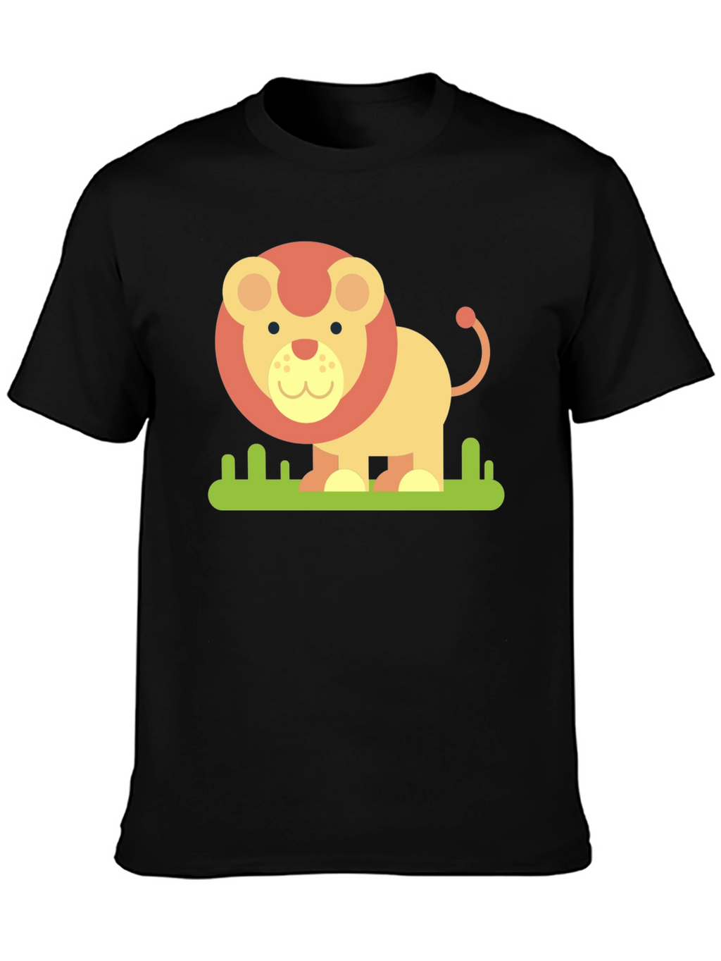 Cute Cartoon Lion Graphic Tee - Black