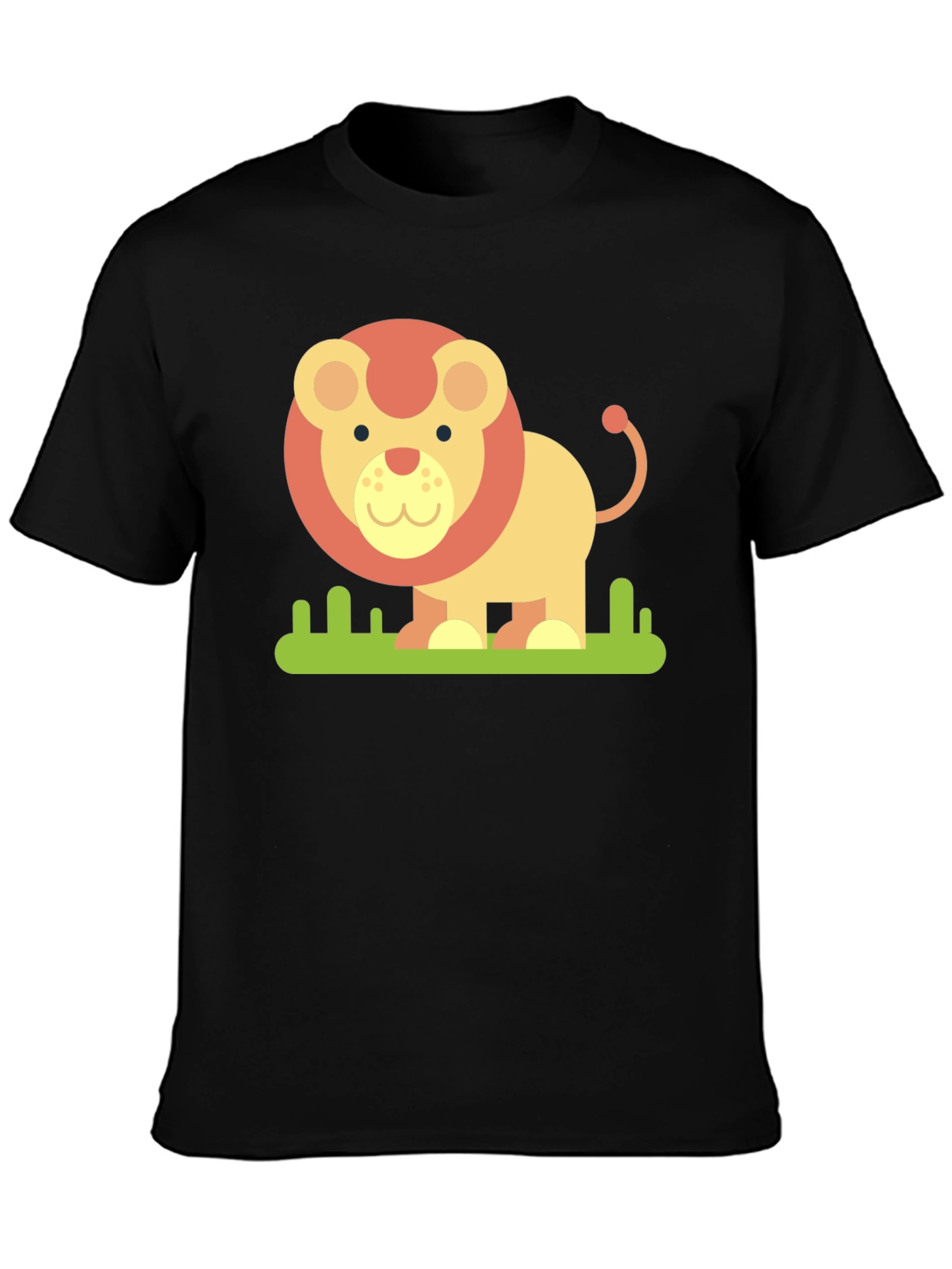 Cute Cartoon Lion Graphic Tee - Black